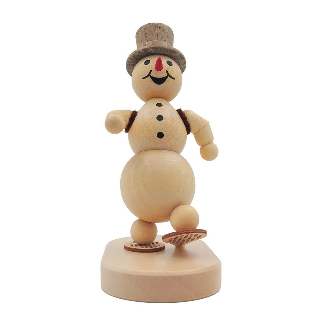 Drechslerei Volkmar Wagner Räuchermännchen Schneemann „Schneewanderer“ auf Sockel - 11 cm - Original Erzgebirge