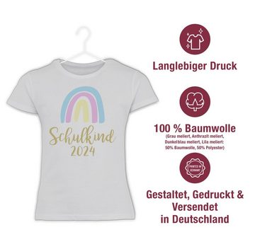 Shirtracer T-Shirt Schulkind 2024 Regenbogen Pastell / Gold Einschulung Mädchen