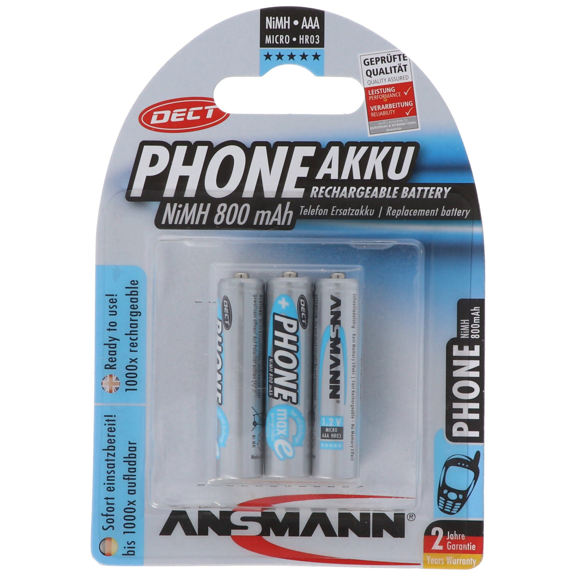 ANSMANN® »Telefon Akku AAA NiMH 800mAh ideal für schnurlose« Akku AAA ...