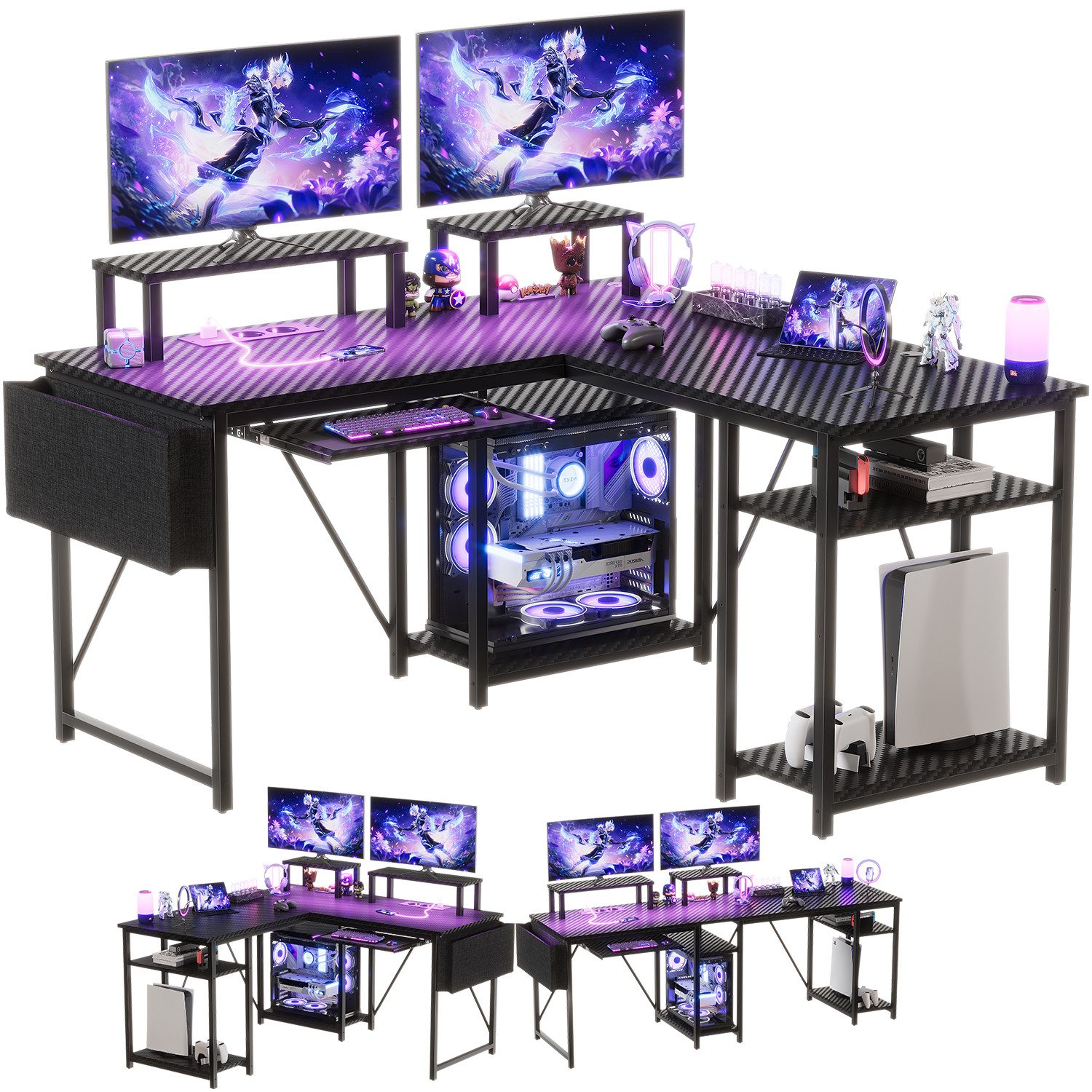 HOMALL Gamingtisch Eckschreibtisch mit LED, Schreibtisch günstig online kaufen