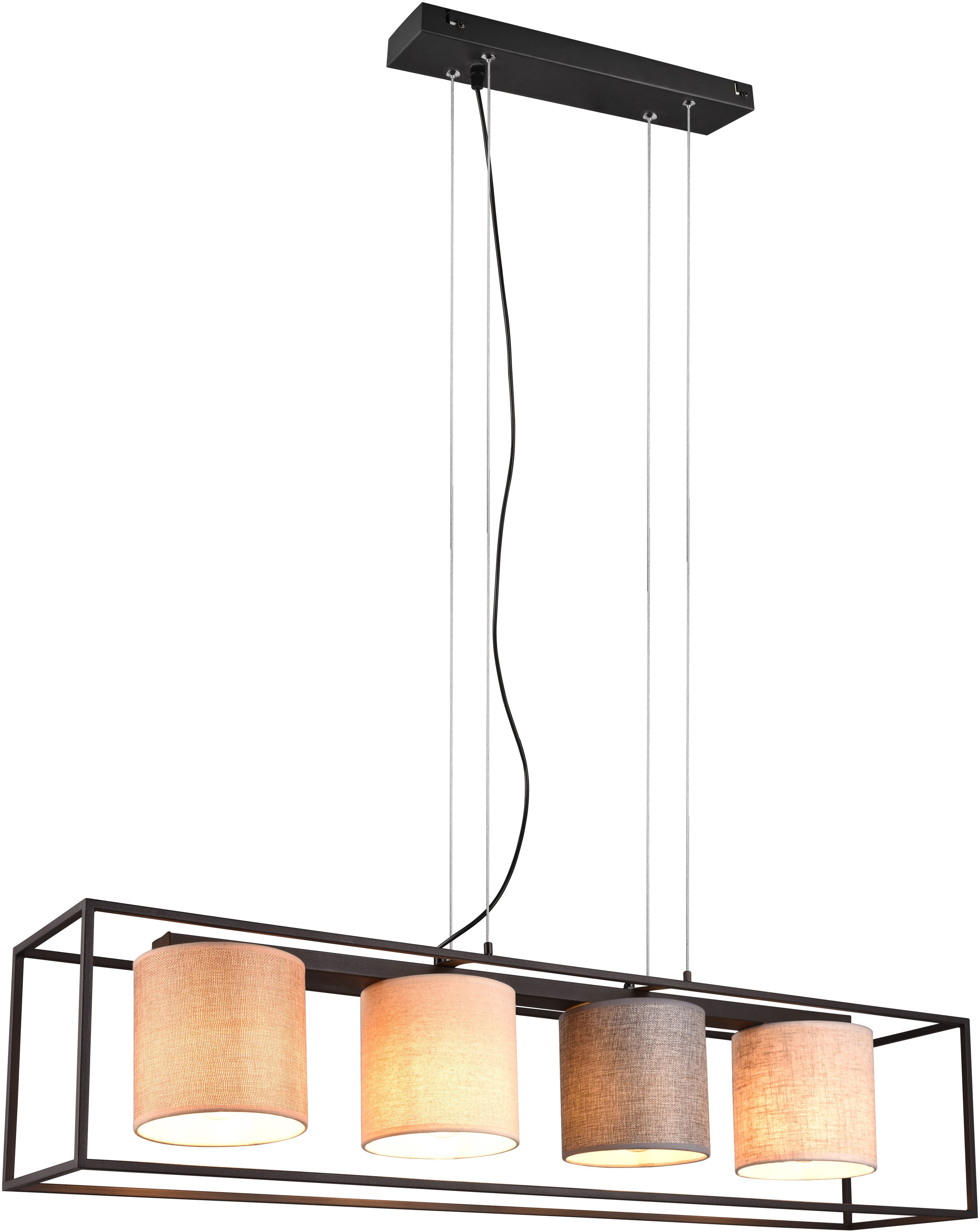 TRIO Leuchten Pendelleuchte ROSS, Hängelampe 4-flammig Küche Wohnzimmer exkl 4xE27 max 25W, Leuchtmittel wechselbar, warmweiß - kaltweiß, Hängeleuchte höhenverstellbar max 150cm mit Stoffschirmen in 4 Farben