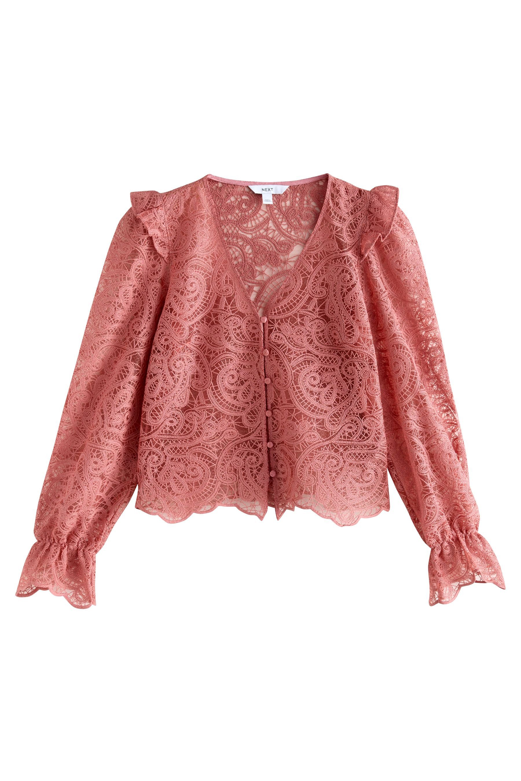 Next Langarmbluse Bluse mit V-Ausschnitt, Paisley-Muster und Spitze (1-tlg) günstig online kaufen