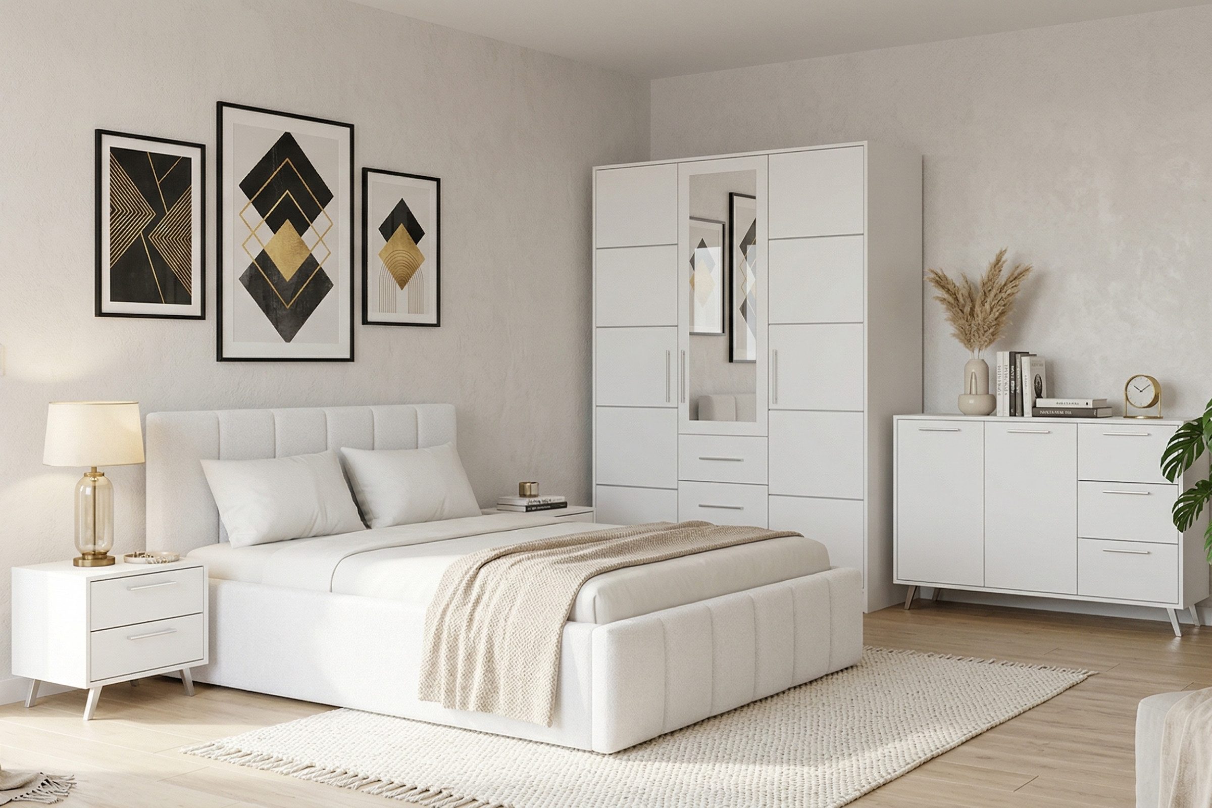 Deine Möbel 24 Nachttisch LABOO Nachtkommode 2 Schubladen, Metallfüßen und Griffen, modern (Set, 1-St., ideal für Ihr Schlafzimmer, LABOO - Kollektion), in Weiß matt / Graphit / Eiche Sonoma / Eiche Wellington