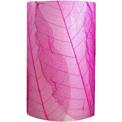 JOKA international LED-Kerze Flammenlose Echtwachskerze, beklebt mit echten Blättern pink
