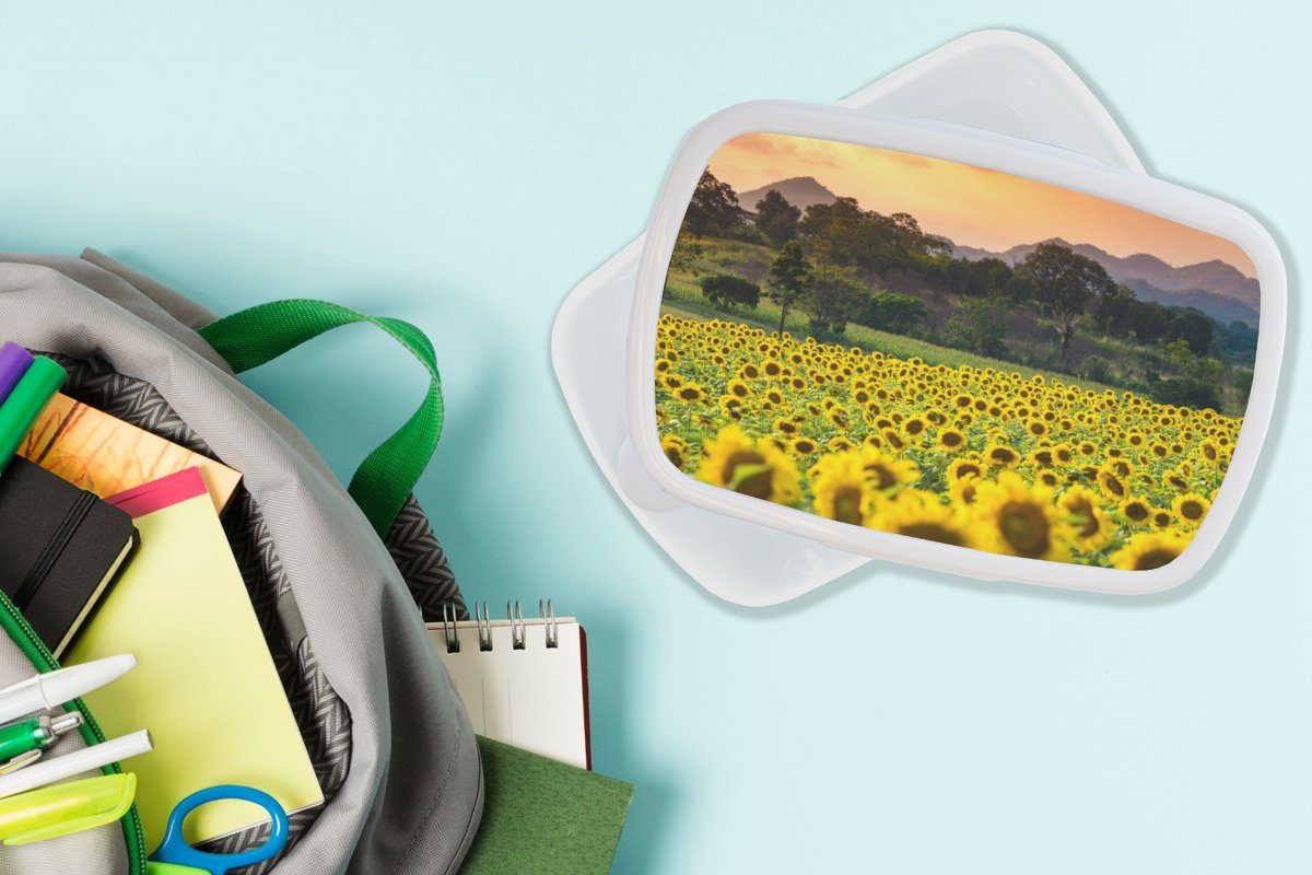 MuchoWow Lunchbox Sonnenblume für Brotdose, Natur - - Kunststoff, Erwachsene, Mädchen (2-tlg), und Brotbox und für Jungs weiß Berg, Kinder