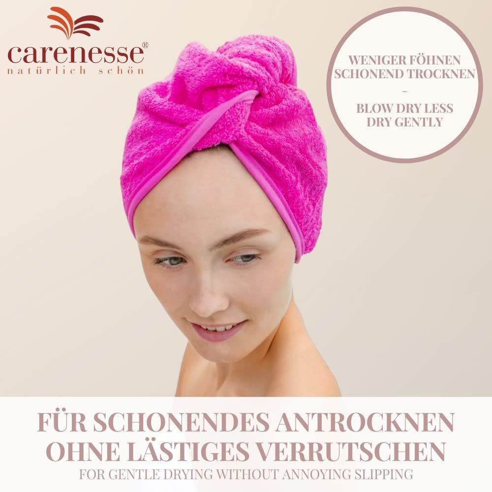 Carenesse Turban-Handtuch Haarturban aus Handtuch Haare Towel & Haar Hair Knopf Haarhandtuch 100% saugstarker Haar-Turban (1-St), pink, Turban Baumwolle Schlaufe