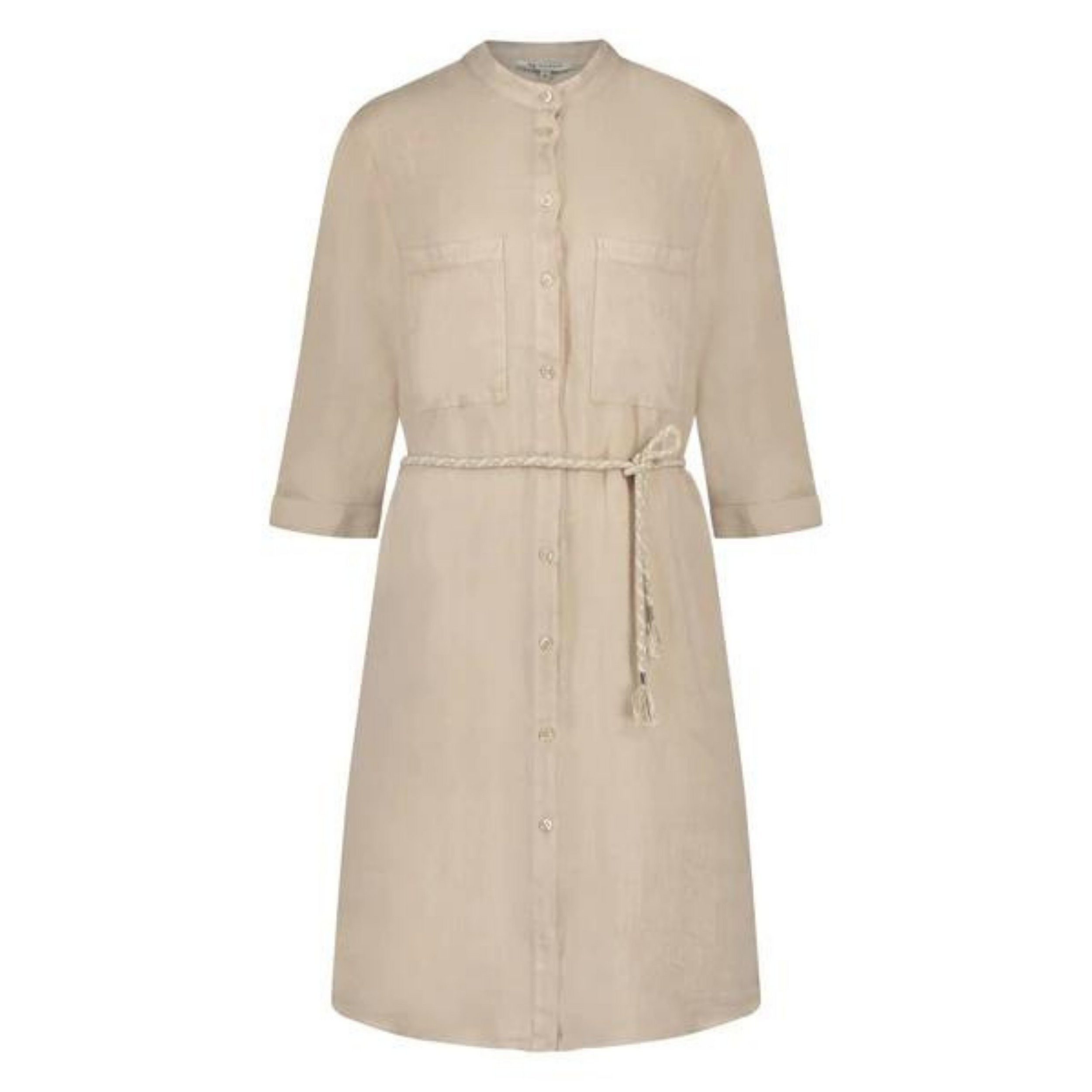 Blusenkleid Aveni Dress Belt Hemdblusenkleid aus Leinen in Khaki oder Natur