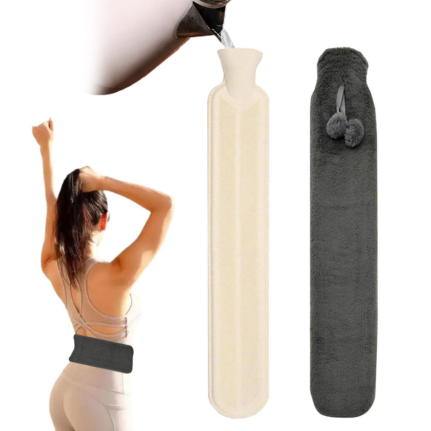 Refined Living Wärmflasche Lange Wärmflasche mit weichem Bezug 2 L Nackenwärmflasche 72 x 12cm, (Hot Water Bottle Bettflasche Schlauch Gummi-wärmflasche mit bezug, 1-tlg., Große Wärmeflasche für Rücken Nacken Schulter Taille Unterleib Beine), Geburtstagsg