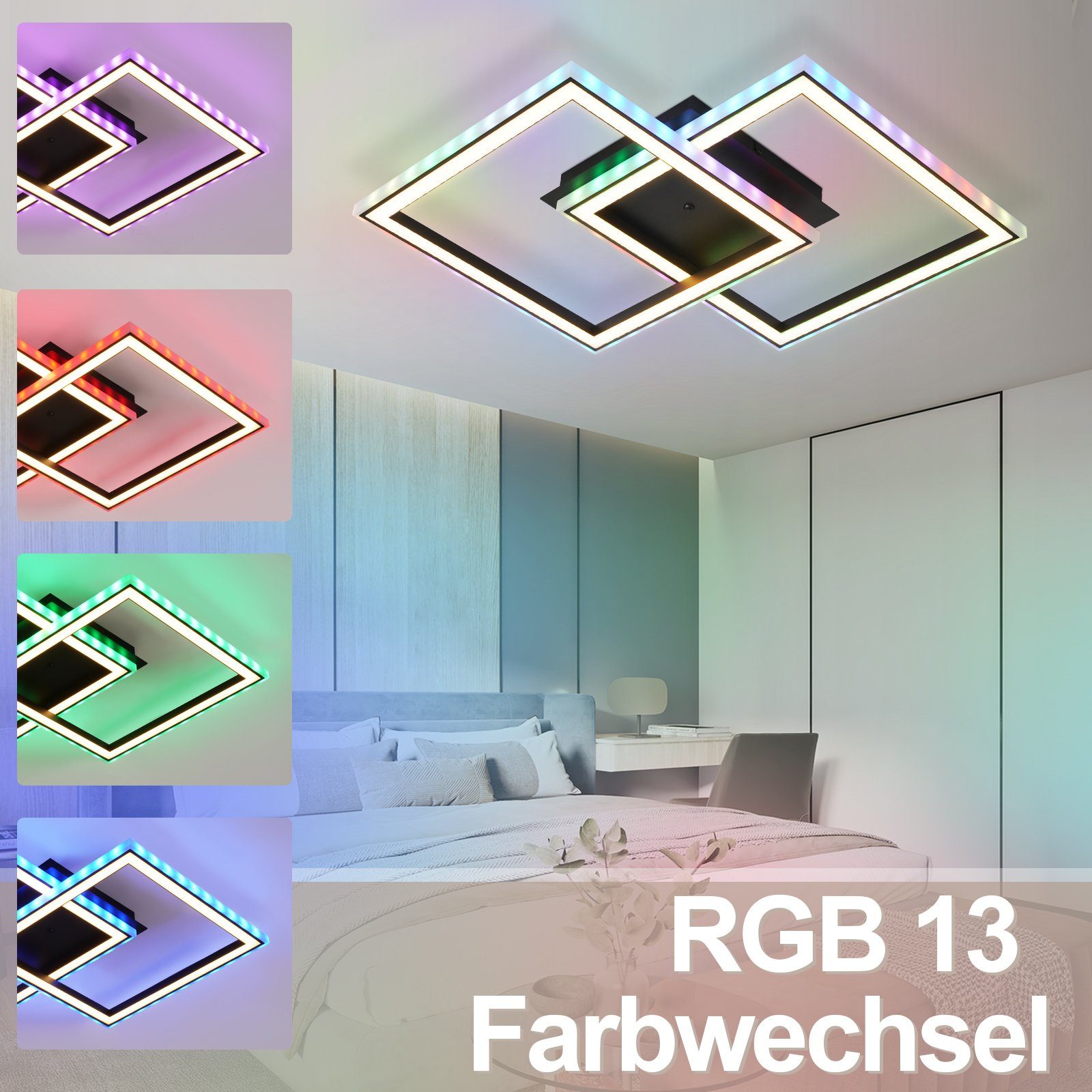 für RGB integriert, mit Wohnzimmer fest LED 35W Deckenleuchte Schwarz Schlafzimmer Dimmbar Deckenlampe Deckenbeleuchtung, Fernbedienung Nettlife Flur Farbwechsel, Küche LED