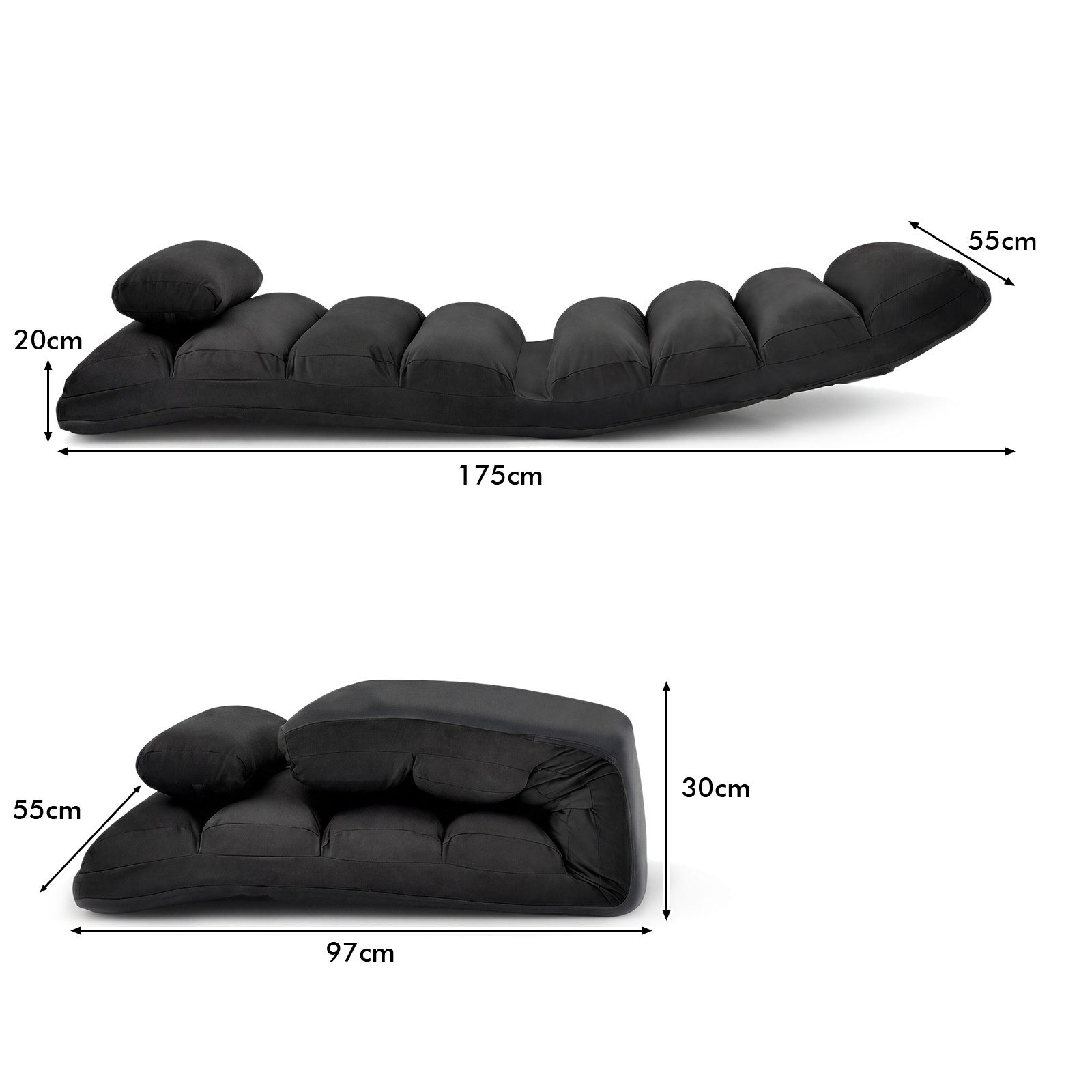 KOMFOTTEU Sofa klappbares Bodensofa, 5 Positionen verstellbar