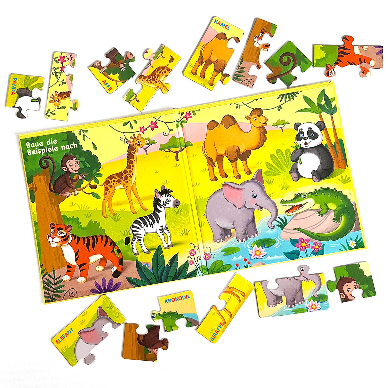 MAGNIKON Puzzle Erste Große Puzzles Tiere in Afrika und Asien mit 25 Magneten, 16 Puzzleteile, magnetisch