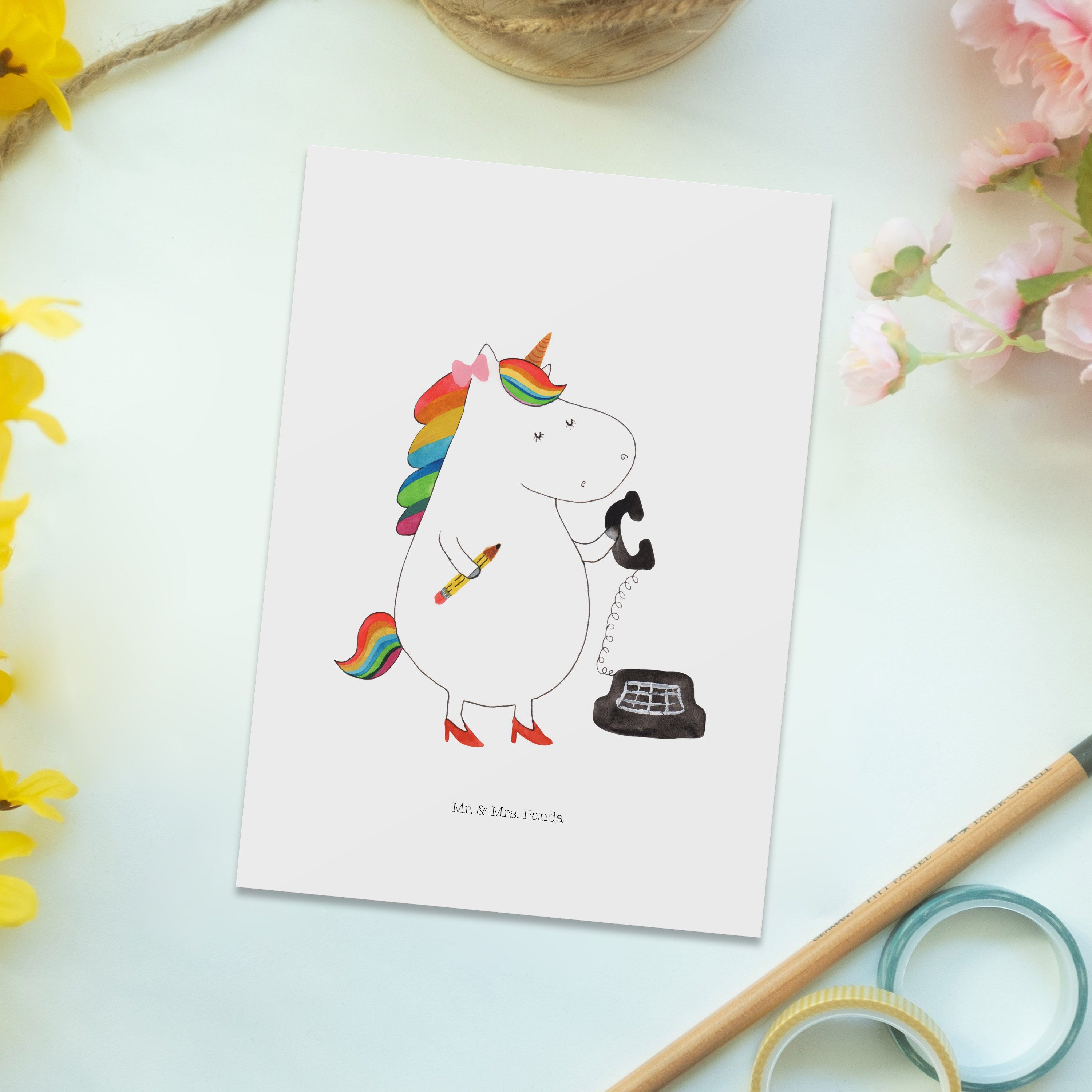 Geschenk, Panda Sekretärin Postkarte Dankeskarte, - - Mrs. Mr. Einladung, Steuerb & Weiß Einhorn