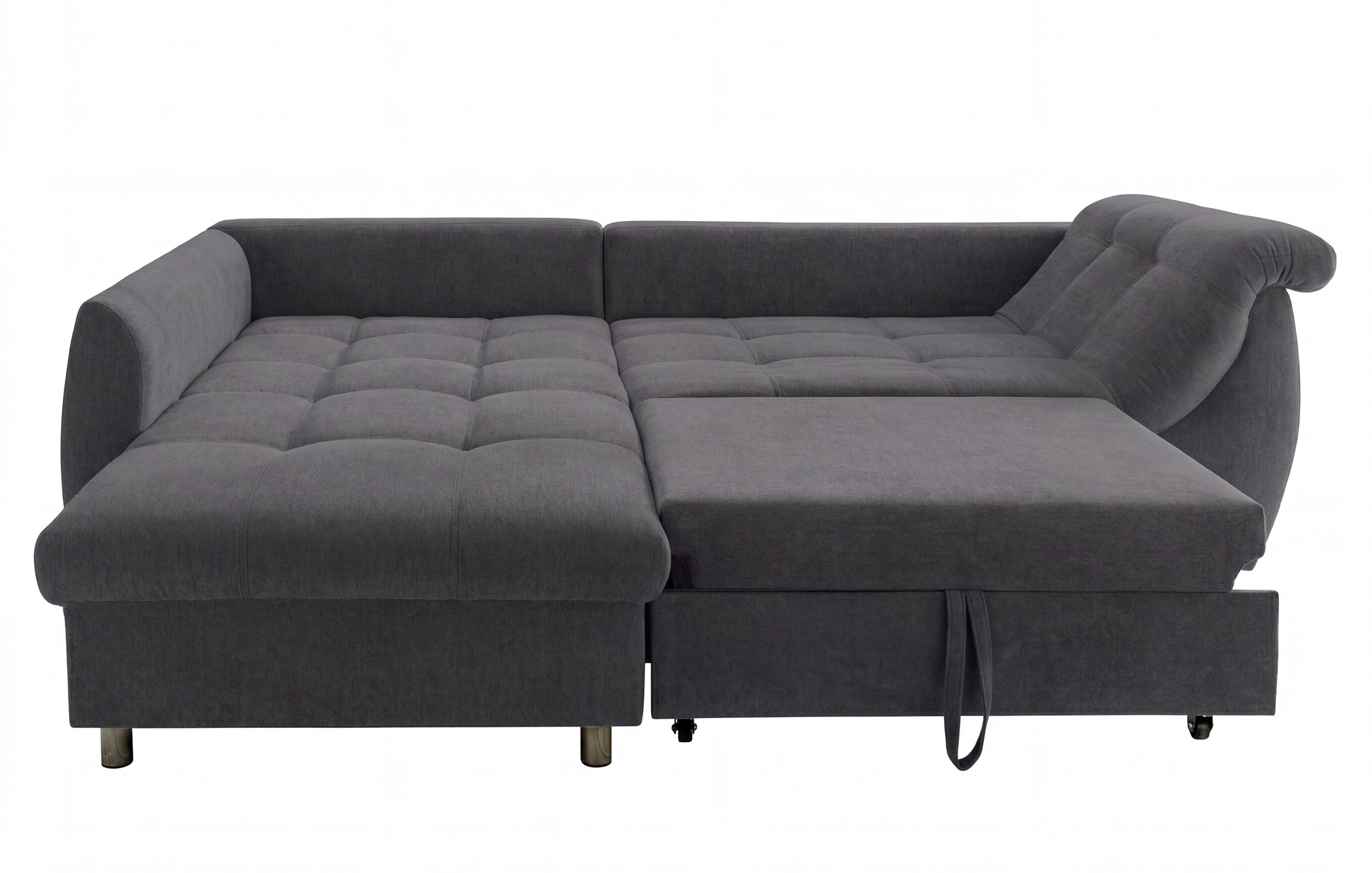 luma-home Ecksofa 17008, mit Bettfunktion B250/T190/H84 cm, Liegefläche 179x190 cm, Ottomane links, Wellenunterfederung, Mikrofaser Anthrazit