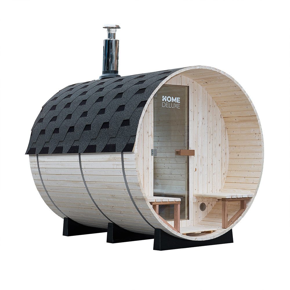 HOME DELUXE Fasssauna mit Holzofen - 4-6 Personen, BxTxH: 210 x 240 x 210 cm, inkl. Holzofen @ Saunazubehör, Gartensauna