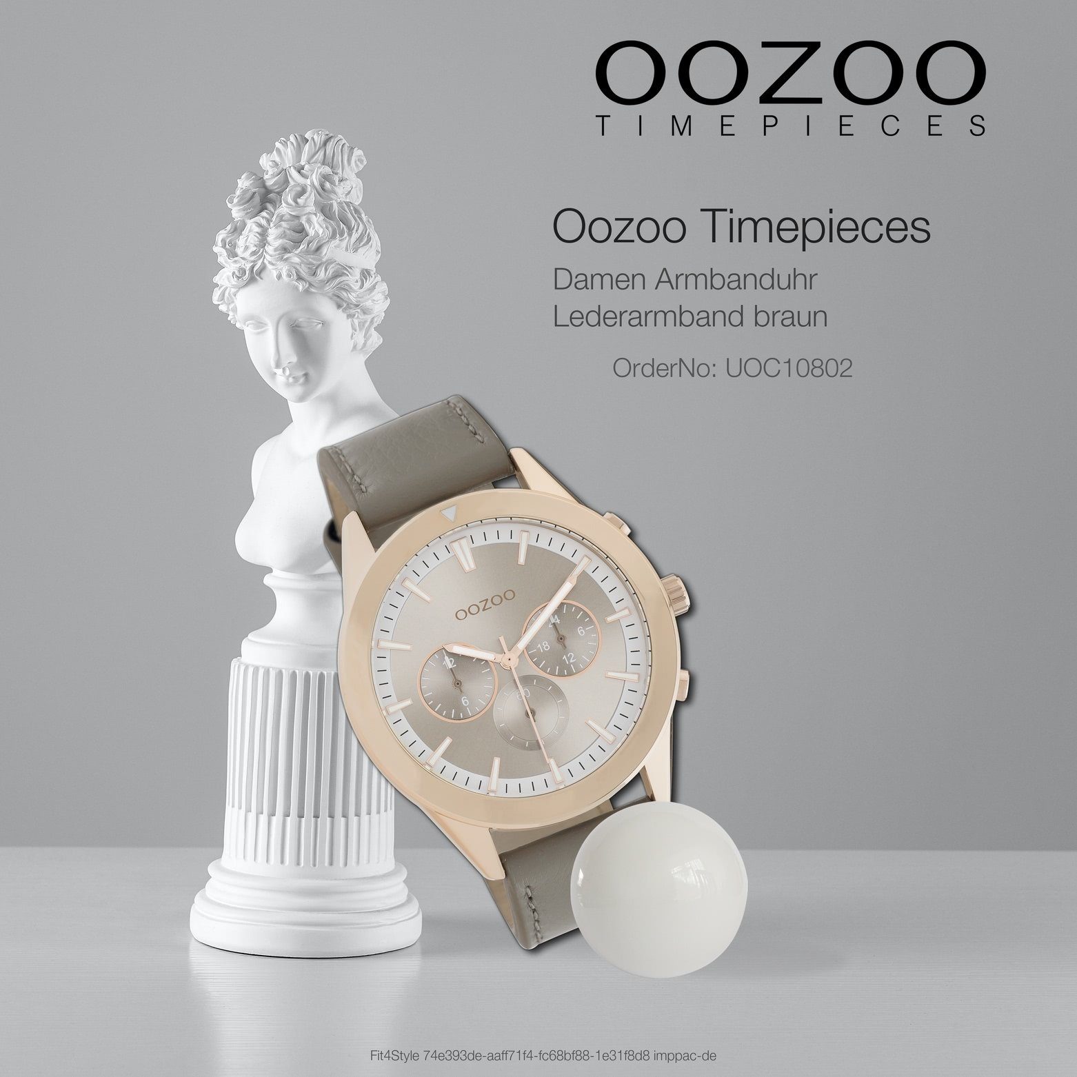 Analog, Lederarmband, groß rund, Sport-Style Damenuhr Damen OOZOO Quarzuhr braun Armbanduhr (ca. 45mm) Oozoo