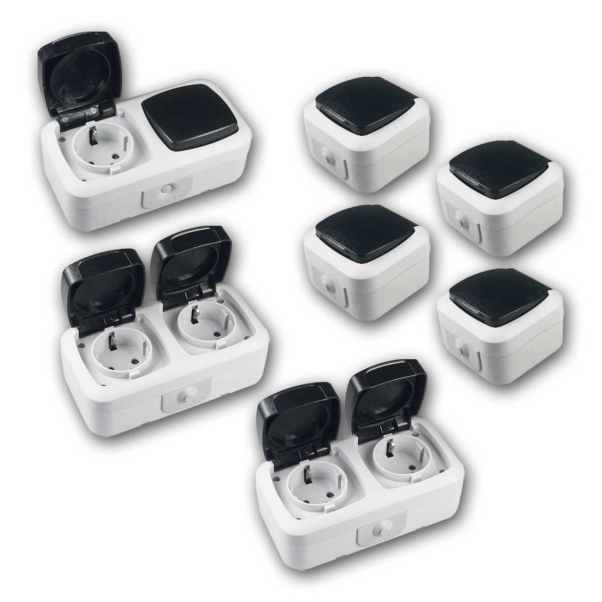 ChiliTec Lichtschalter Feuchtraum Set "Werkstatt", grau, IP44, 7-teilig