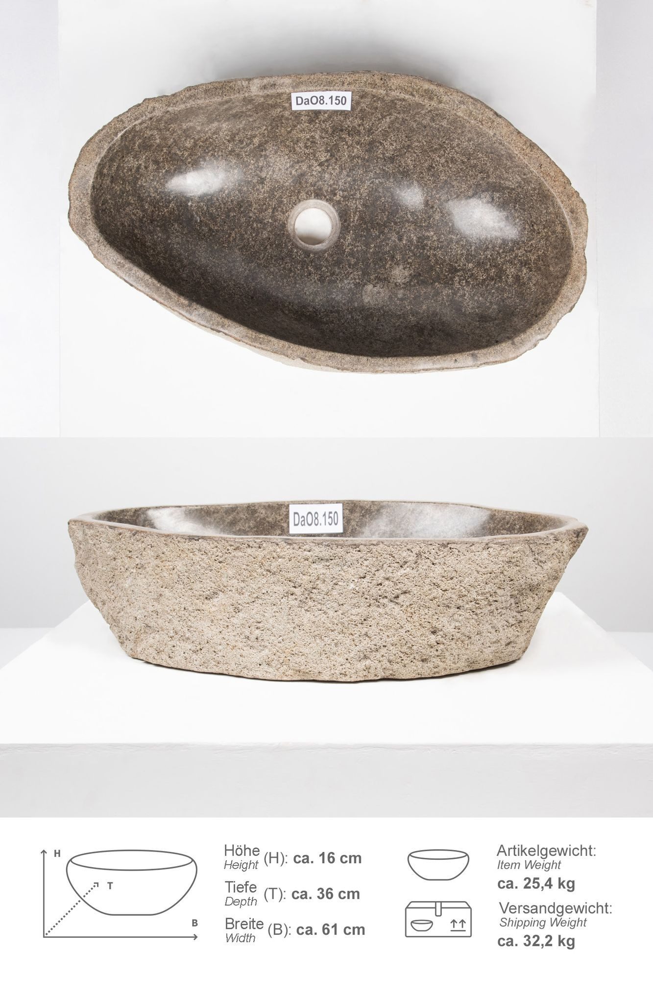 wohnfreuden Aufsatzwaschbecken Naturstein Раковины ca. 60 cm oval (Kein Set), 101728_DaO8.150
