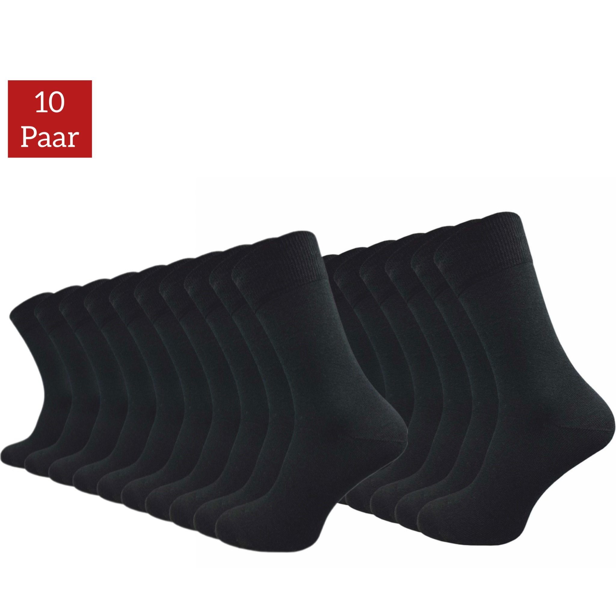NERS Basicsocken für Damen und Herren aus hochwertiger Baumwolle ohne drückende Naht (10-Paar, 10) mit Komfortbündchen Schwarz | Lange Socken