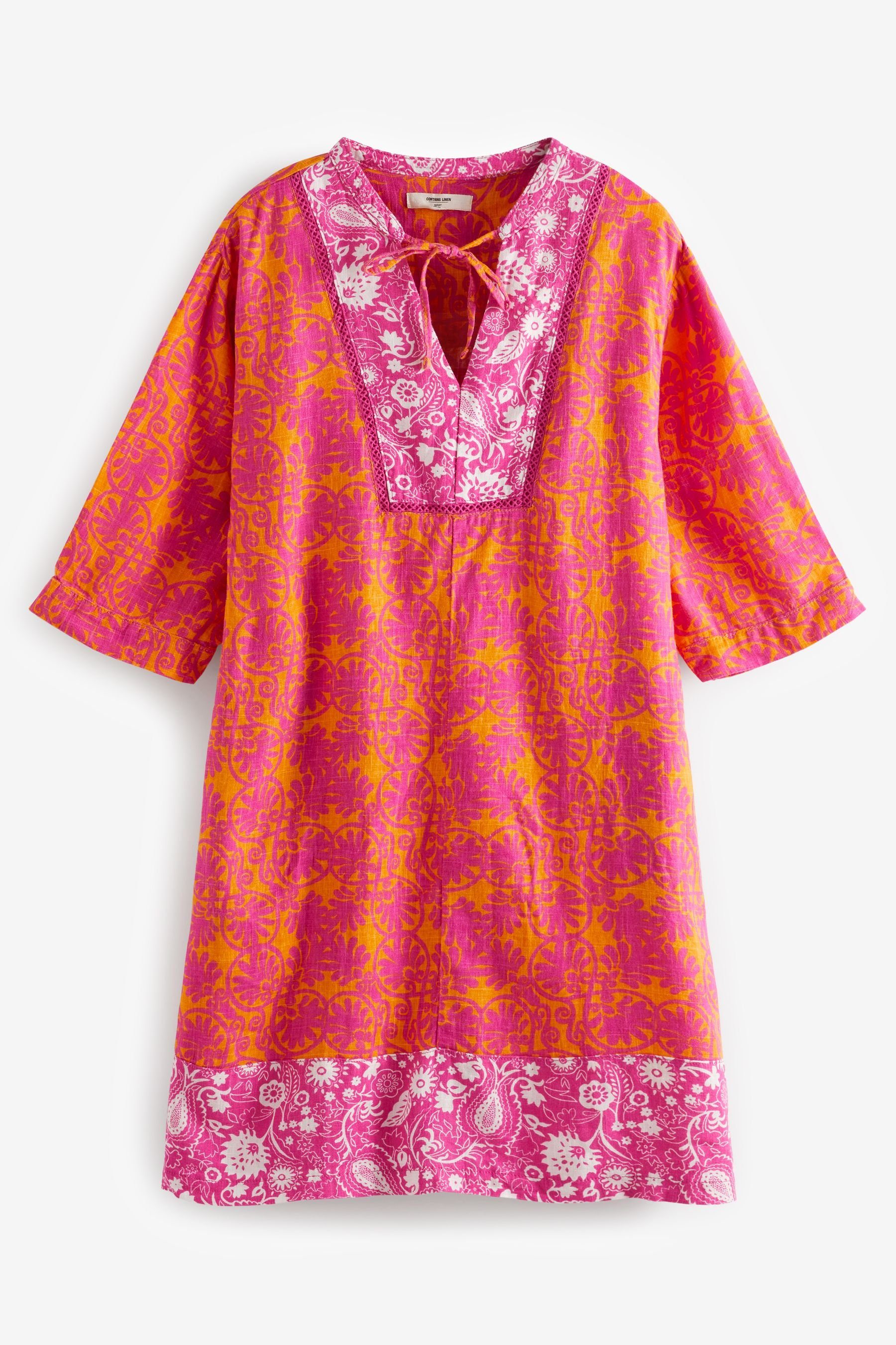 Next Tunikakleid Kaftankleid (1-tlg) Splice Leinen Pink/Orange Print mit