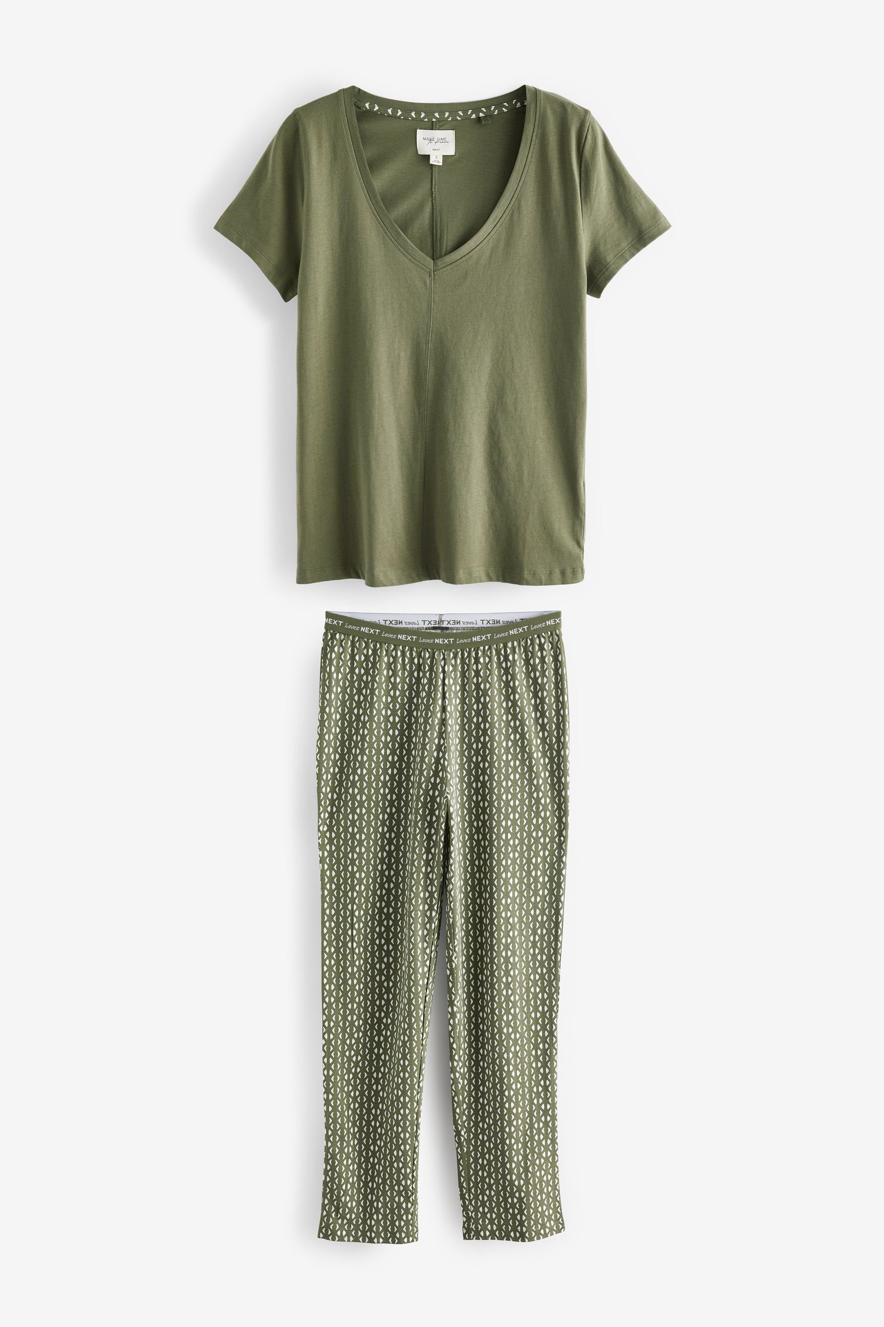 Kurzärmeliger (2 Pyjama Khaki Next tlg) Baumwoll-Pyjama
