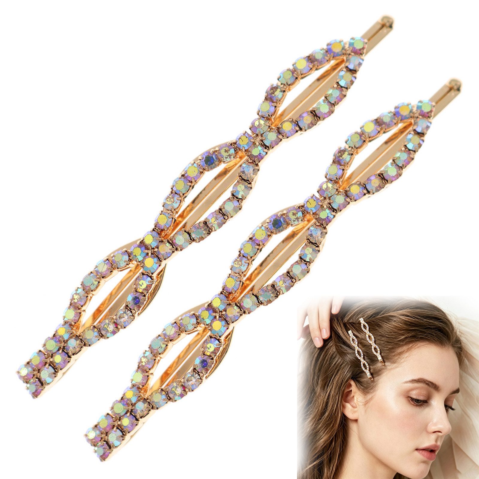 MOPUEA Haarspange Diadem Haarspange mit Strasssteinen Haarstyling-Haarnadeln für Frauen, 2er-Set elegante Strass-Haarnadeln für Hochzeit Party und Ball Damen, 2 elegante Haarnadeln aus robuster Legierung funkelndem Strassbesatz, Leicht robust funkelnder Strass sicherer Halt und vielseitig tragbar.