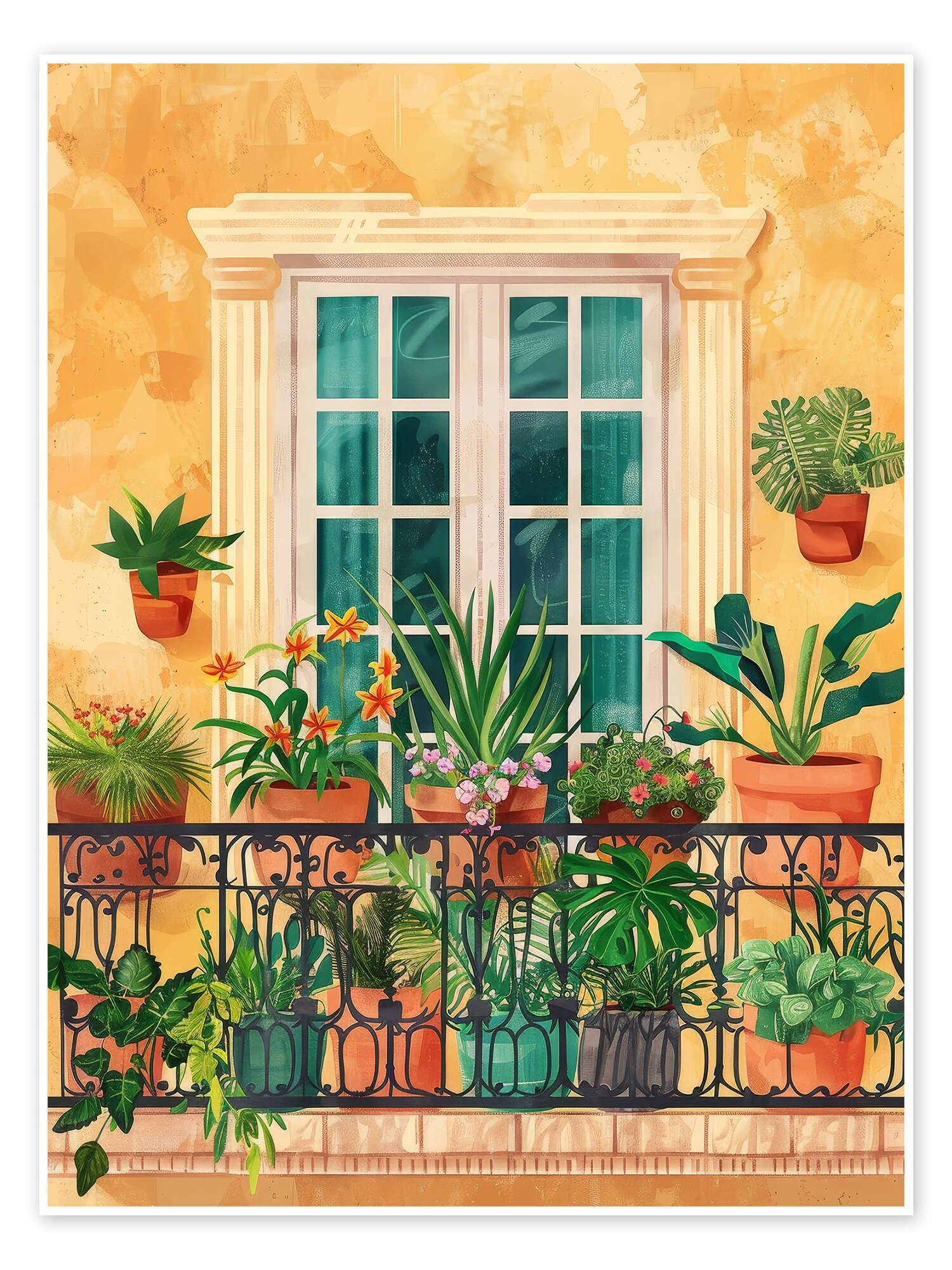 Posterlounge Poster DejaReve, Romantischer Balkon, Illustration