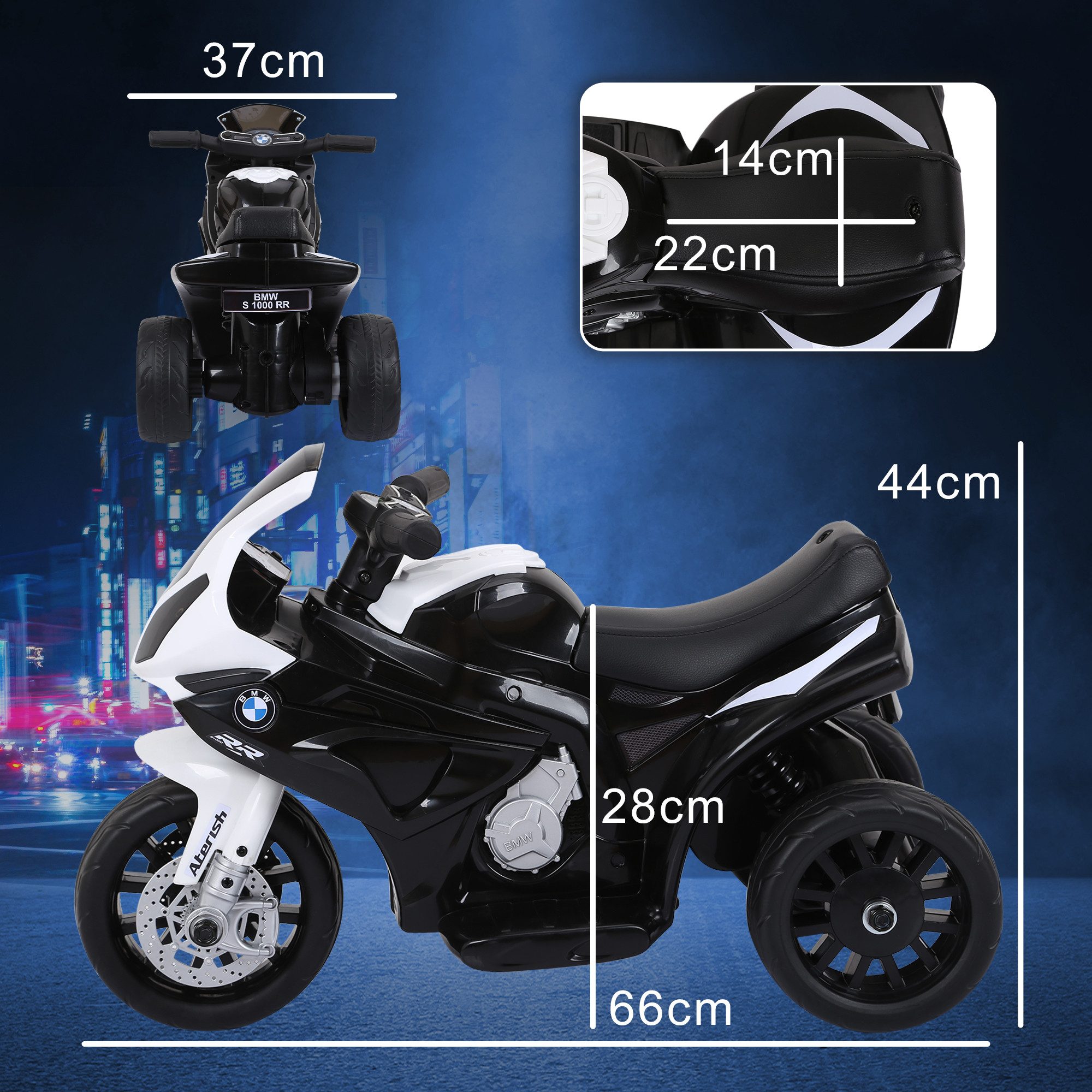 HOMCOM Elektro-Kindermotorrad BMW S1000RR Elektromotorrad mit Scheinwerfer, 2,5 km/h für Kinder, Belastbarkeit 20 kg, (1-tlg), L66 x B37 x H44 cm – Bild 3 von 5