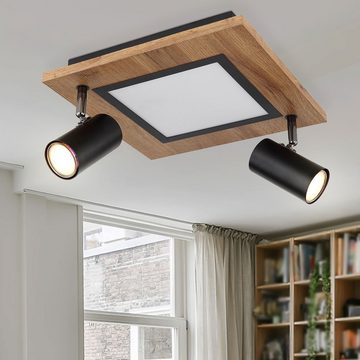 etc-shop LED Deckenspot, Leuchtmittel nicht inklusive, Deckenleuchte Holz eckig Deckenlampe Wohnzimmer Spots