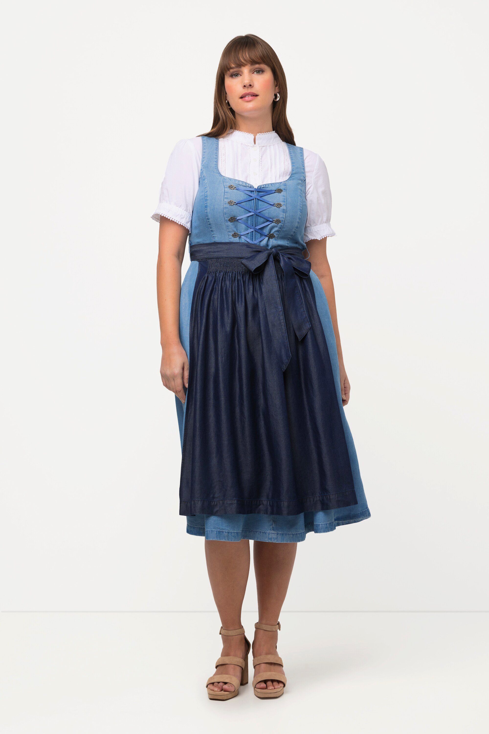 Ulla Popken Hemdblusenkleid Dirndl Lyocell 2 Schürzen Carree-Ausschnitt