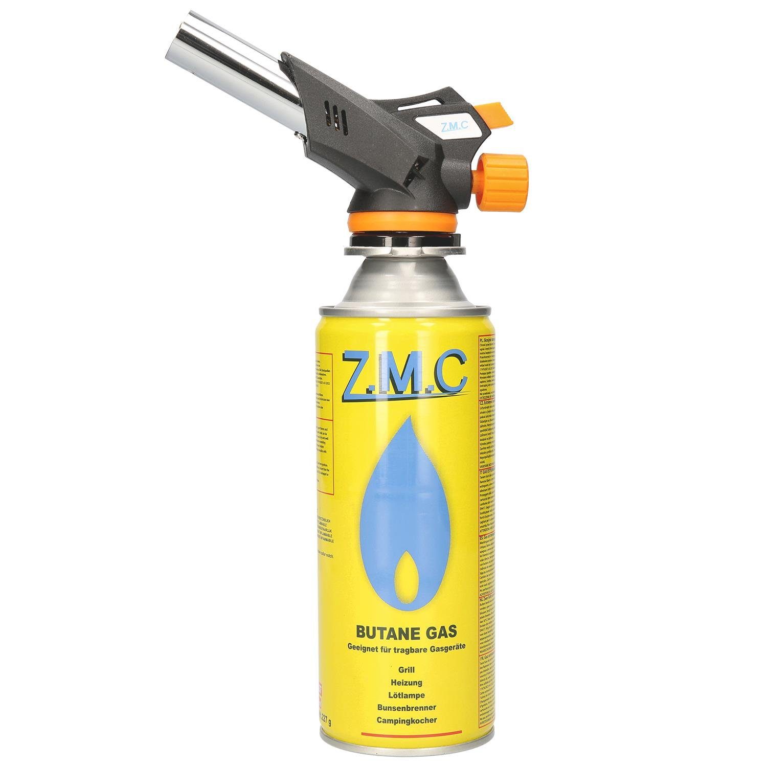 ZMC Flambierbrenner Bunsenbrenner Grillanzünder Lötlampe mit 10x Gaskartuschen 227g MSF-1a, (Temperatur von bis zu 1300 ° C, Einstellbare Flamme, Piezo-Zündung, Kohleanzünder Flambierbrenner Butangasbrenner Butangas Gaskartusche), Brenneraufsatz Gasbrenner Flambiergerät Lötbrenner Gasanzünder