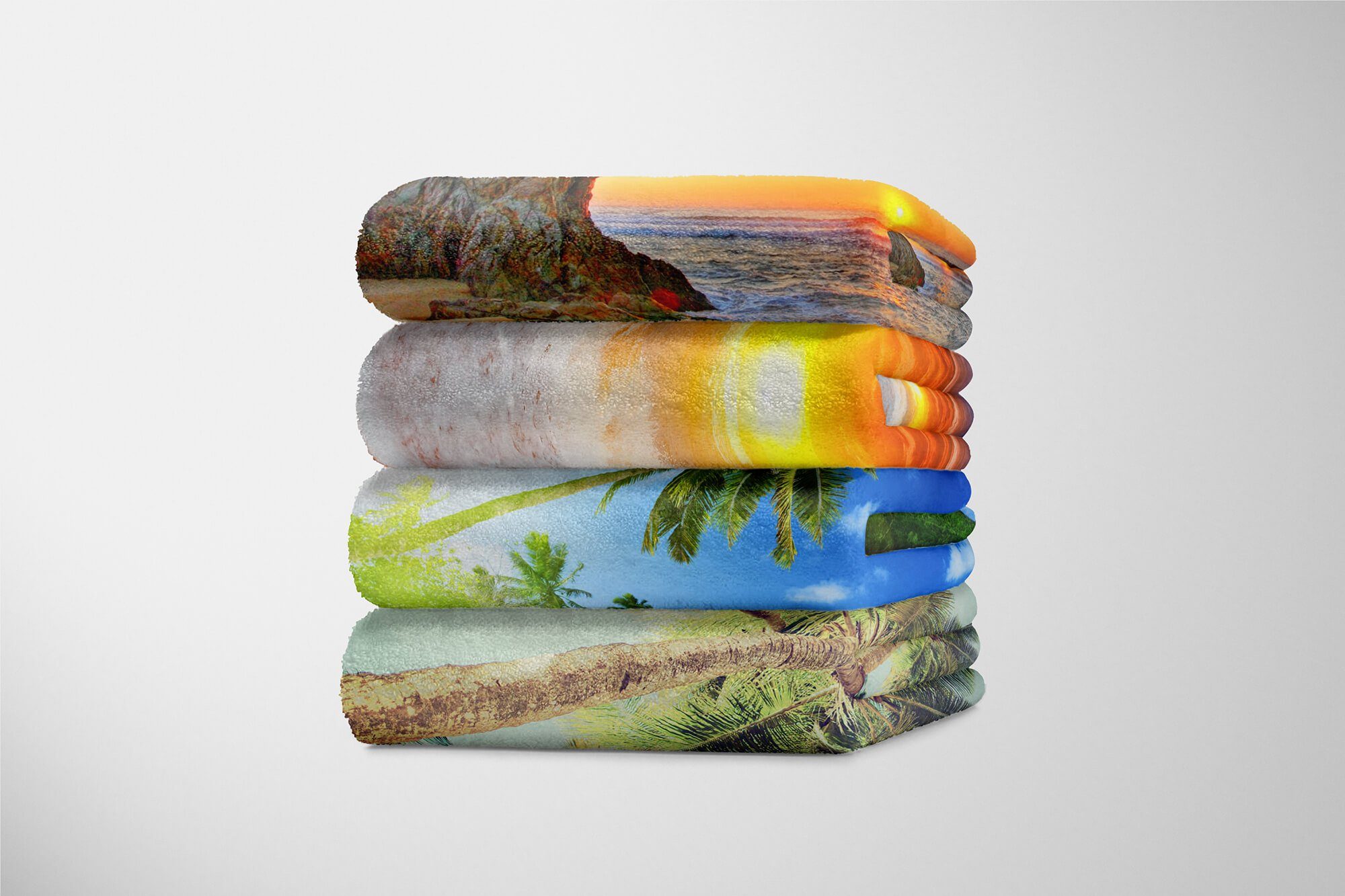 Sinus Art Handtücher Handtuch Strandhandtuch Baumwolle-Polyester-Mix Fotomotiv Saunatuch Palmen, mit (1-St), Traumstrand Kuscheldecke Handtuch