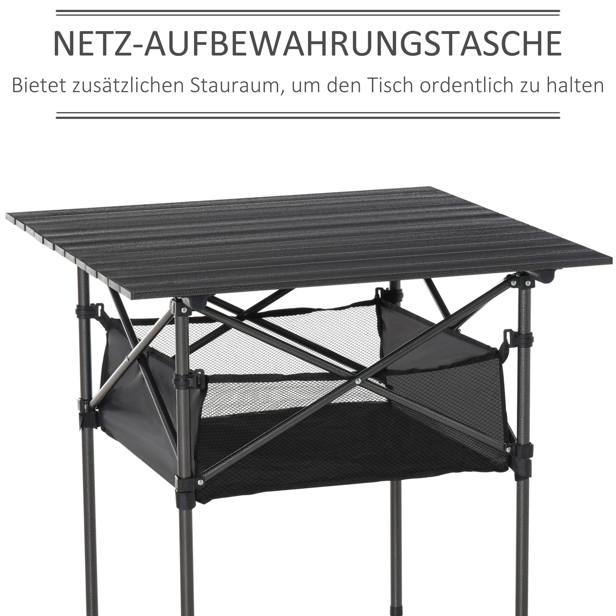 furnicato Campingtisch Klapptisch Schwarz 70L x 70B x 69H cm mit Netztasche (1-St), Stabiler Outdoor-Tisch mit Aufbewahrungsnetz und inkl. Tragetasche