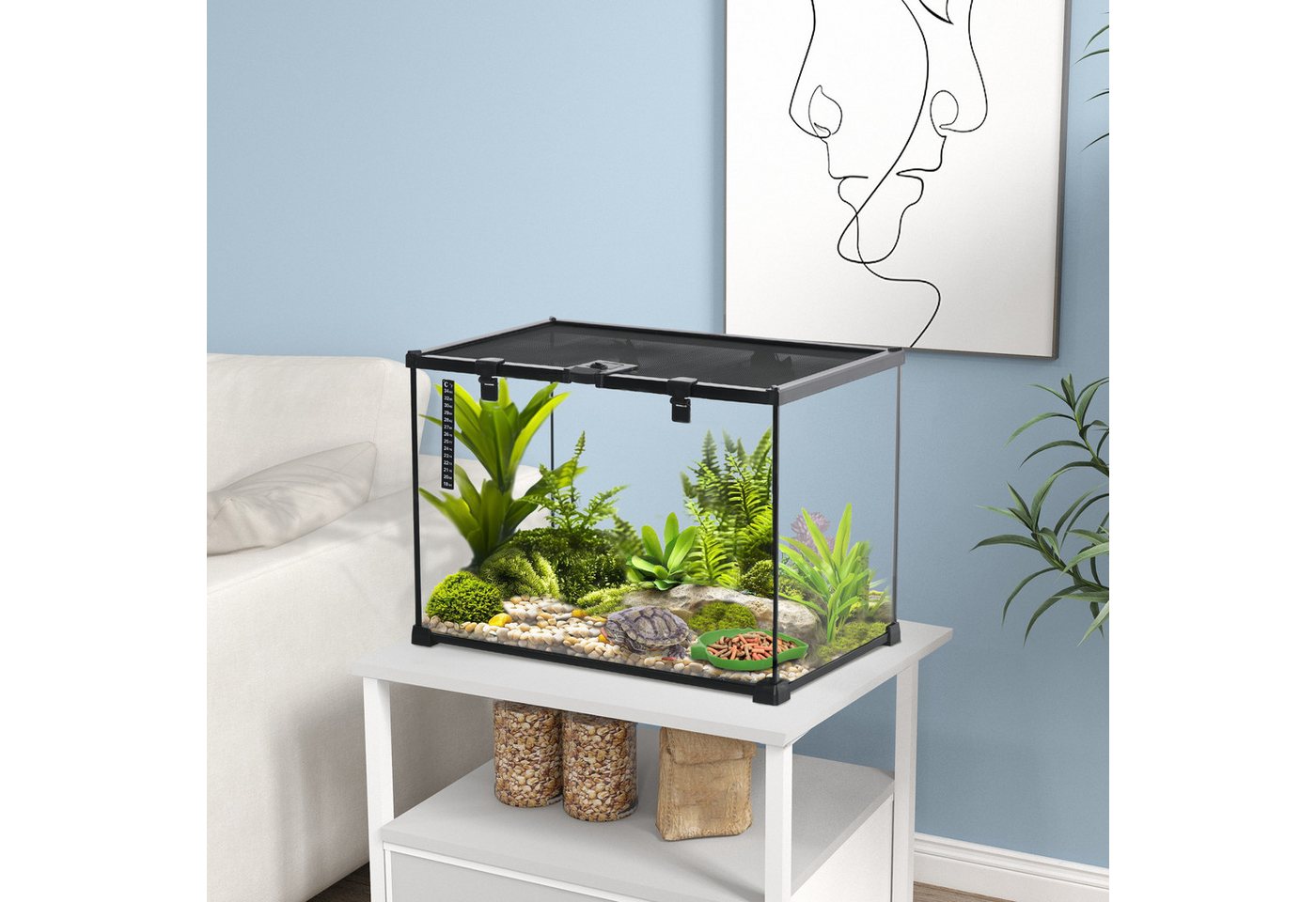 Thumbnail - PawHut Terrarium mit Thermometer, Metall Schwarz 50 x 30 x 35 cm