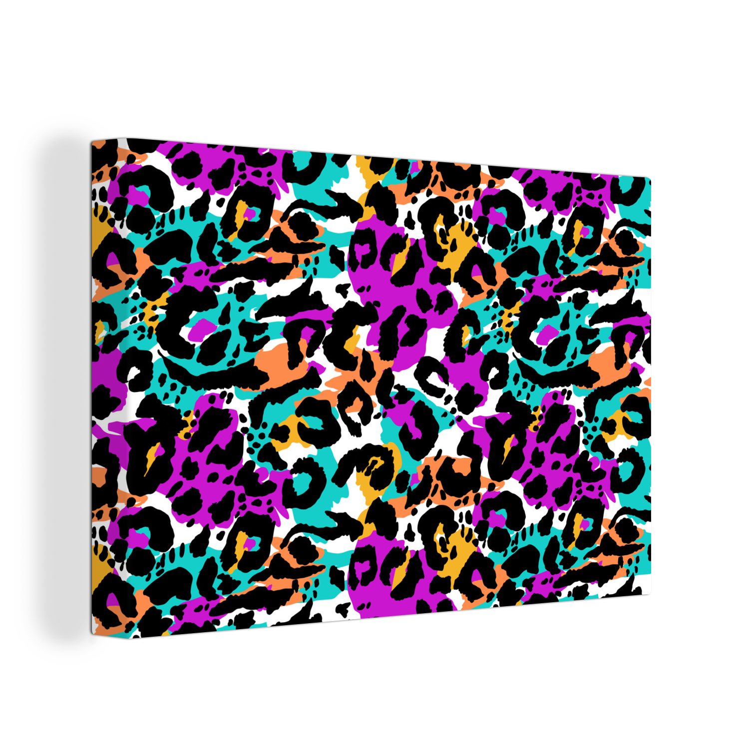 OneMillionCanvasses® Leinwandbild Pantherdruck - Regenbogen - Flecken, (1 St), Wandbild Leinwandbilder, Aufhängefertig, Wanddeko, 30x20 cm
