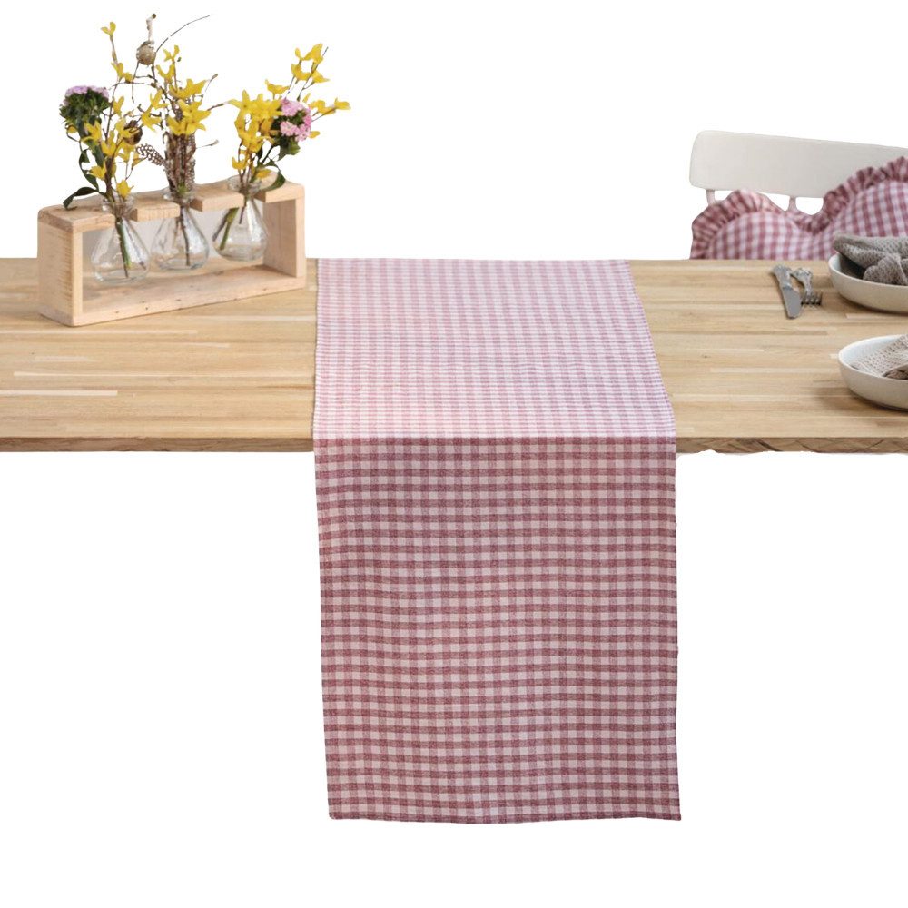 Home-trends24.de Tischläufer Karo Tischläufer Tischdecke Vintage Tisch Deko rot weiß 40x140 cm (1-tlg)