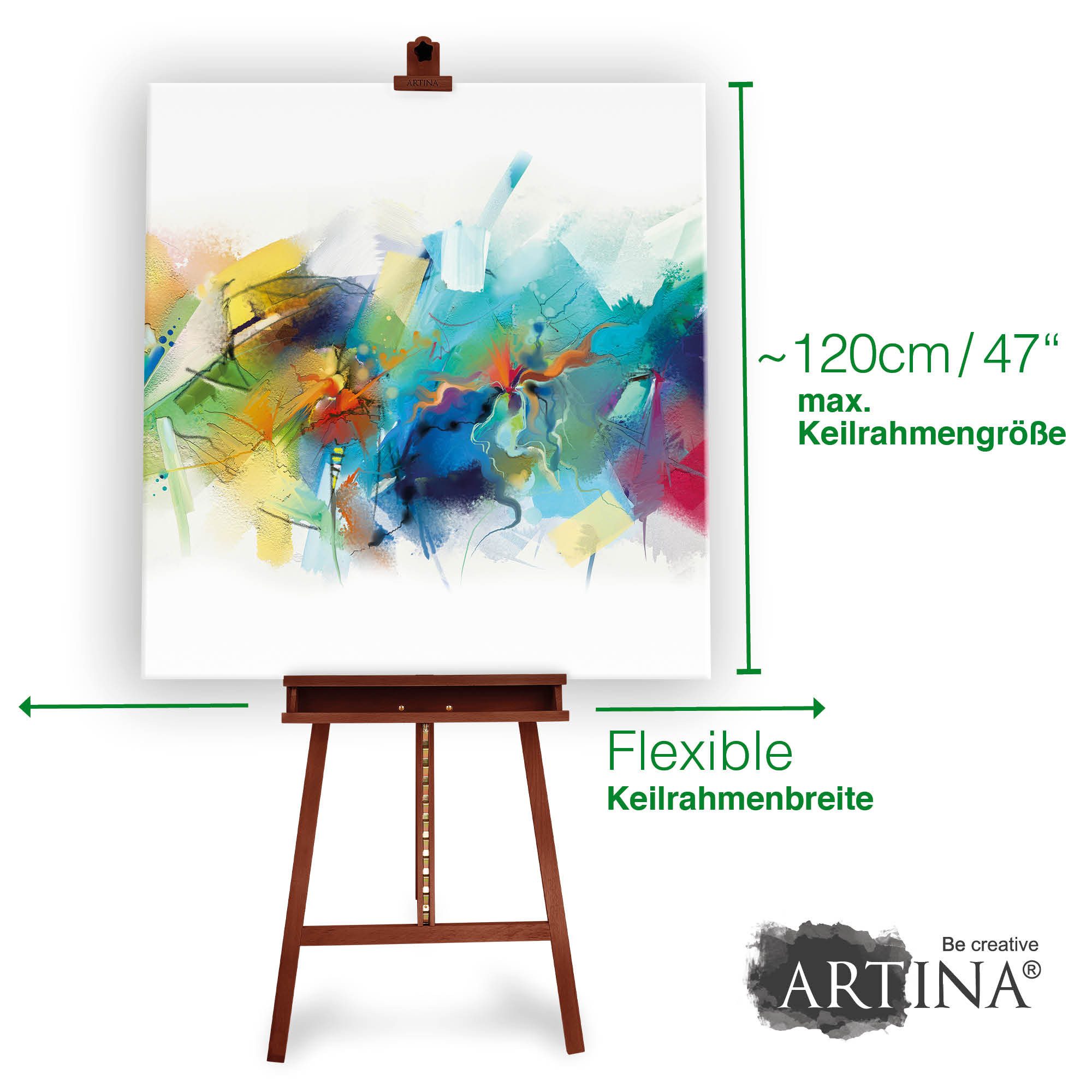 Artina Staffelei Staffelei Holz Groß Barcelona bis 120cm - 225cm verstellbar, Malstaffelei für Keilrahmen bis 120cm – 225cm verstellbar – Bild 5 von 5