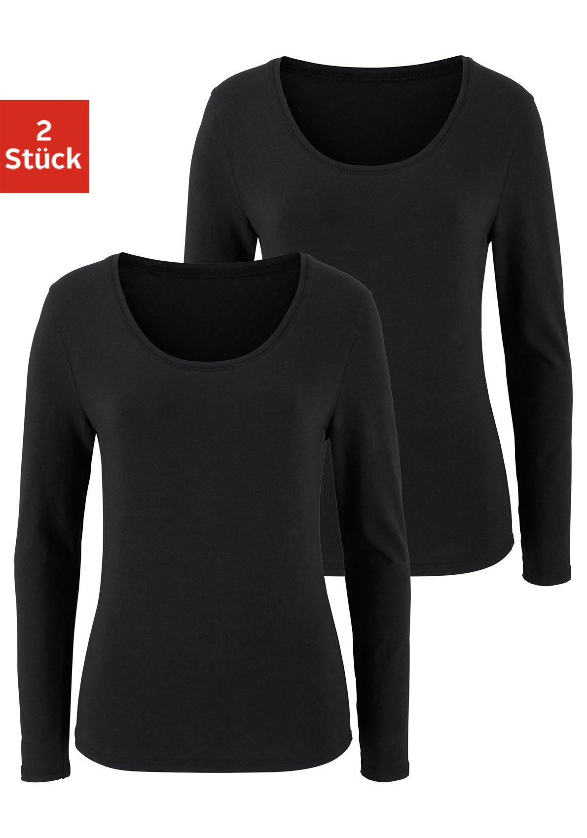 Vivance Langarmshirt aus elastischer Baumwoll-Qualität (2er-Pack). € 29,99, (€ 15,00 pro 1 Stk).