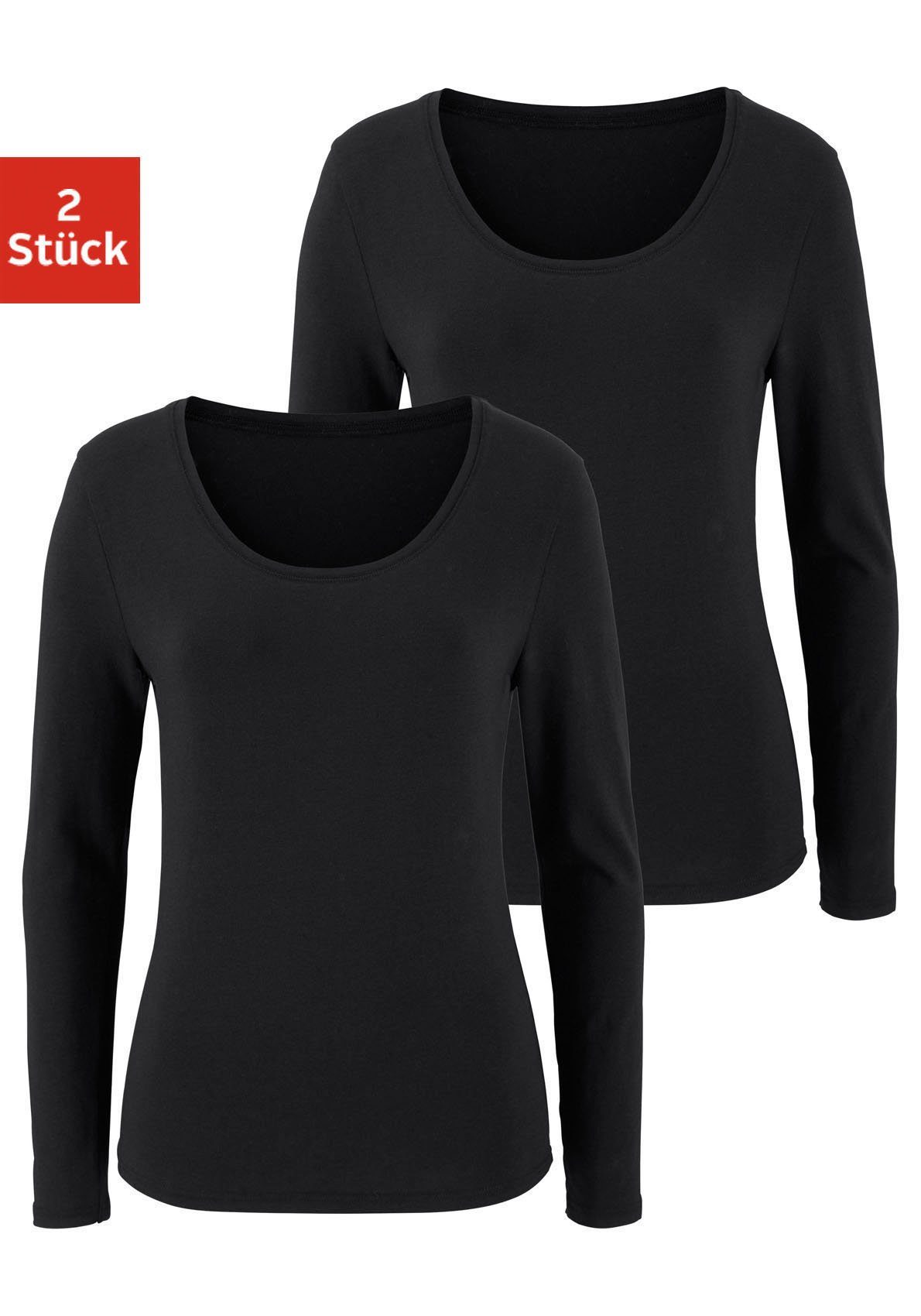 Vivance Langarmshirt (2er-Pack) aus elastischer schwarz Baumwoll-Qualität