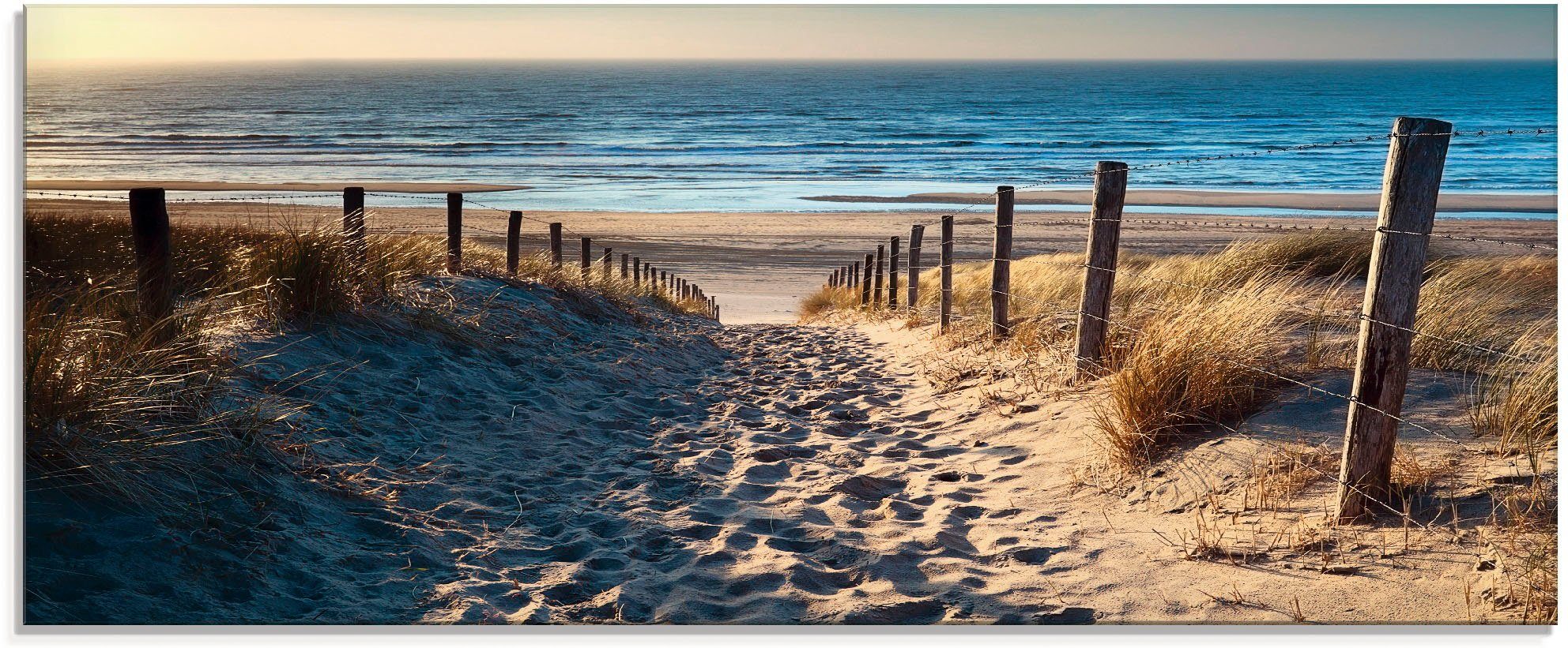 Artland Glasbild Weg zum Nordseestrand Sonnenuntergang, Strand (1 St), in verschiedenen Größen