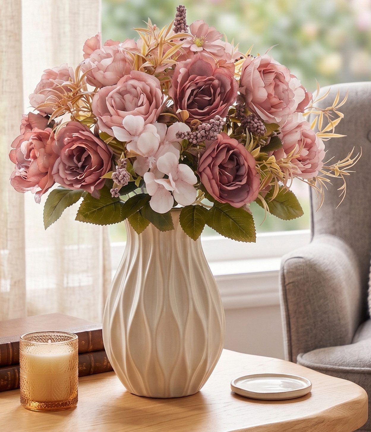 Kunstblumenstrauß Kunstblumen Set Deko künstlicher Blumenstrauß, Fanci Home, realistische Deko pflegeleicht Wohnzimmer Tisch modern
