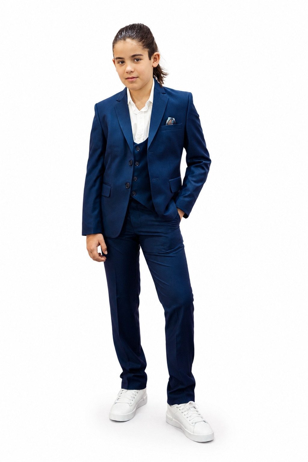 Pure White Anzug 3-teilig 3-teiliges Set 2480 Blau (Set Jaket Hose Weste, 3-tlg., - Anzug Set)