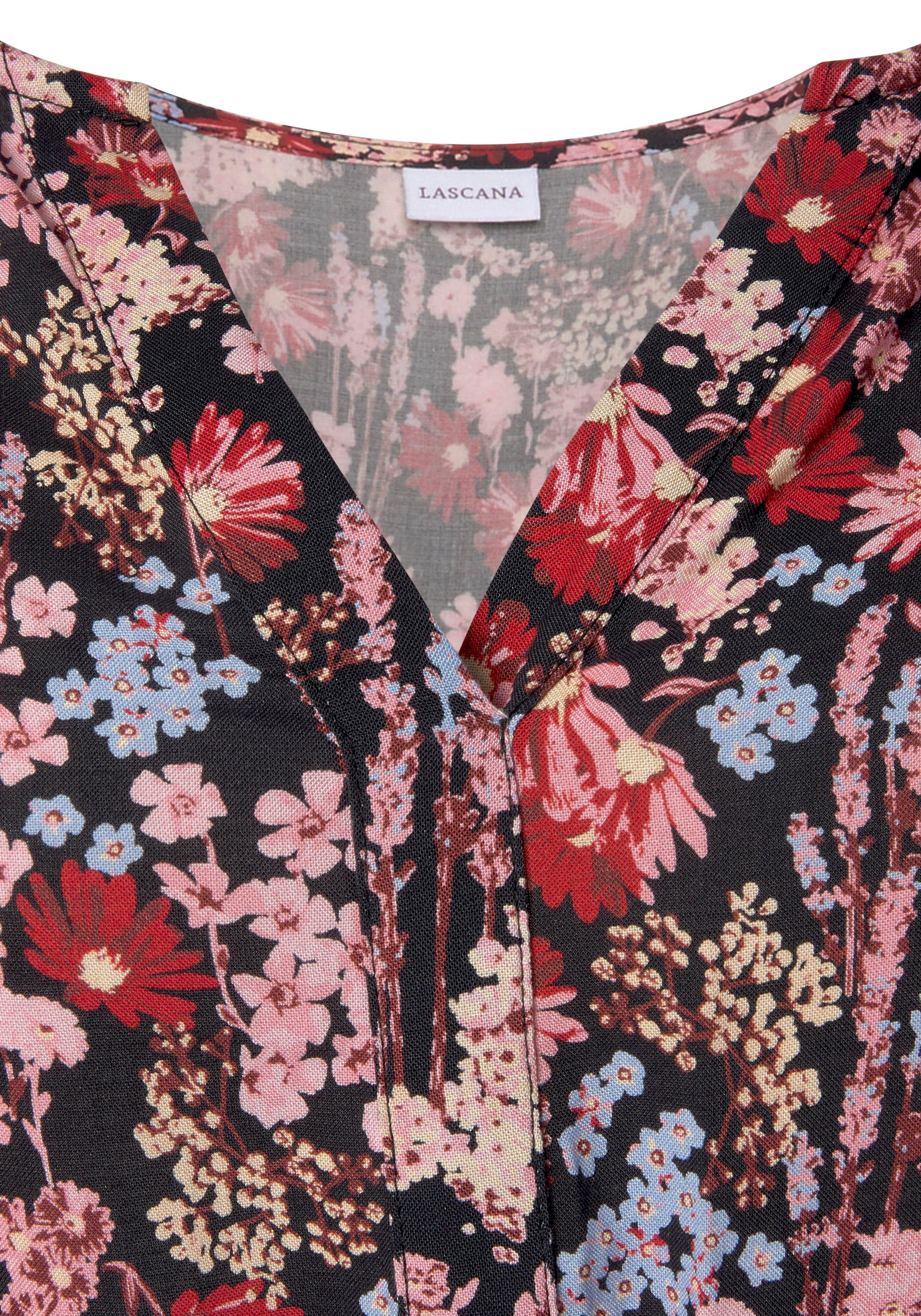LASCANA Maxikleid mit Blümchenprint und V-Ausschnitt aus Viskose, locker bequemer Look Langärmliges Webkleid, Sommerkleid, modisches Kaftankleid, Druckkleid – Bild 5 von 5