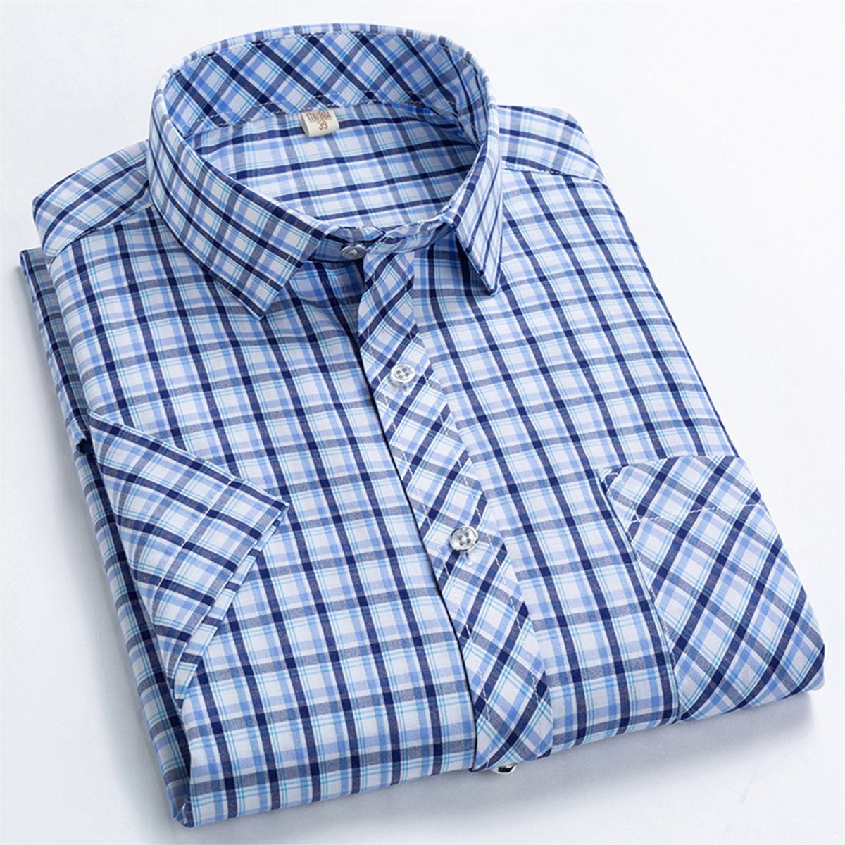 Discaver Trachtenhemd Herrenhemd, reguläre Passform, kurzärmlig, lässiges Popeline-Hemd azurblau