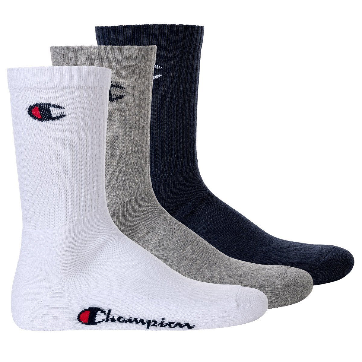 Champion Sportsocken Unisex Socken, 3 Paar - Crew Socken Basic Blau/Weiß/Grau