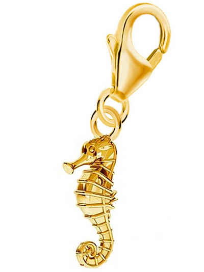 Goldene Hufeisen Charm-Einhänger Seepferd Karabiner Charm Anhänger für Bettelarmband 925 Silber (inkl. Etui), für Gliederarmband oder Halskette