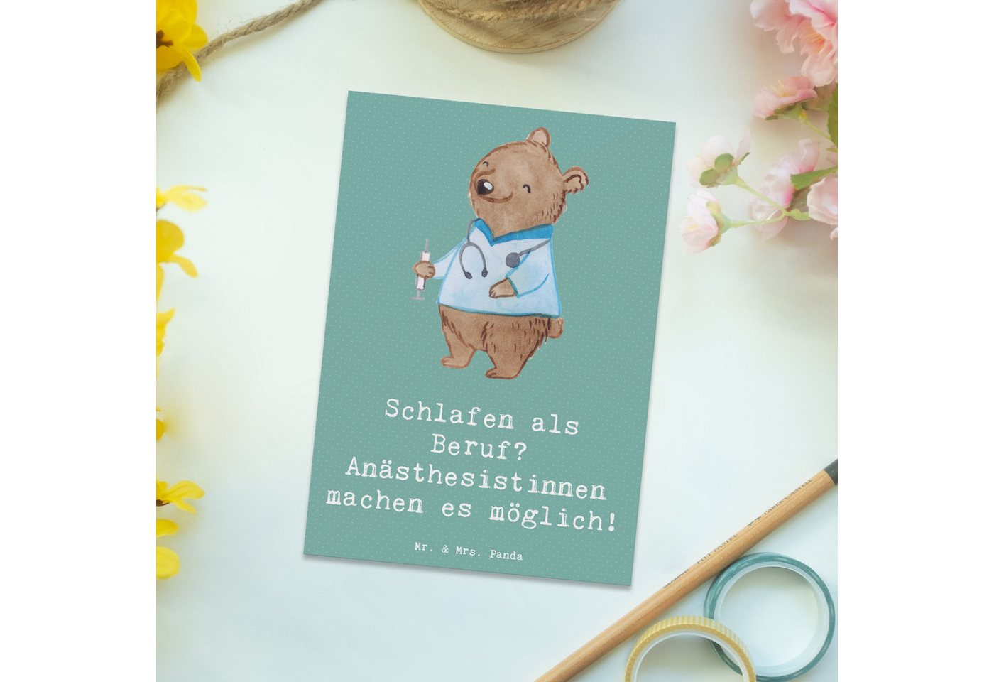 Thumbnail - Mr. & Mrs. Panda Postkarte Schlafen als Beruf? Anästhesistinnen machen es möglich! - Meeresbrise