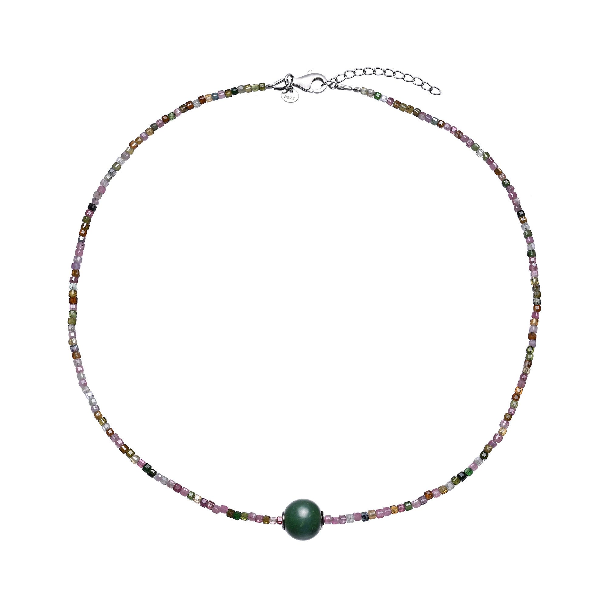 Silberkette Cavill Silberhalskette Damen 46,8 ct Nephrit & Turmalin, verstellbar