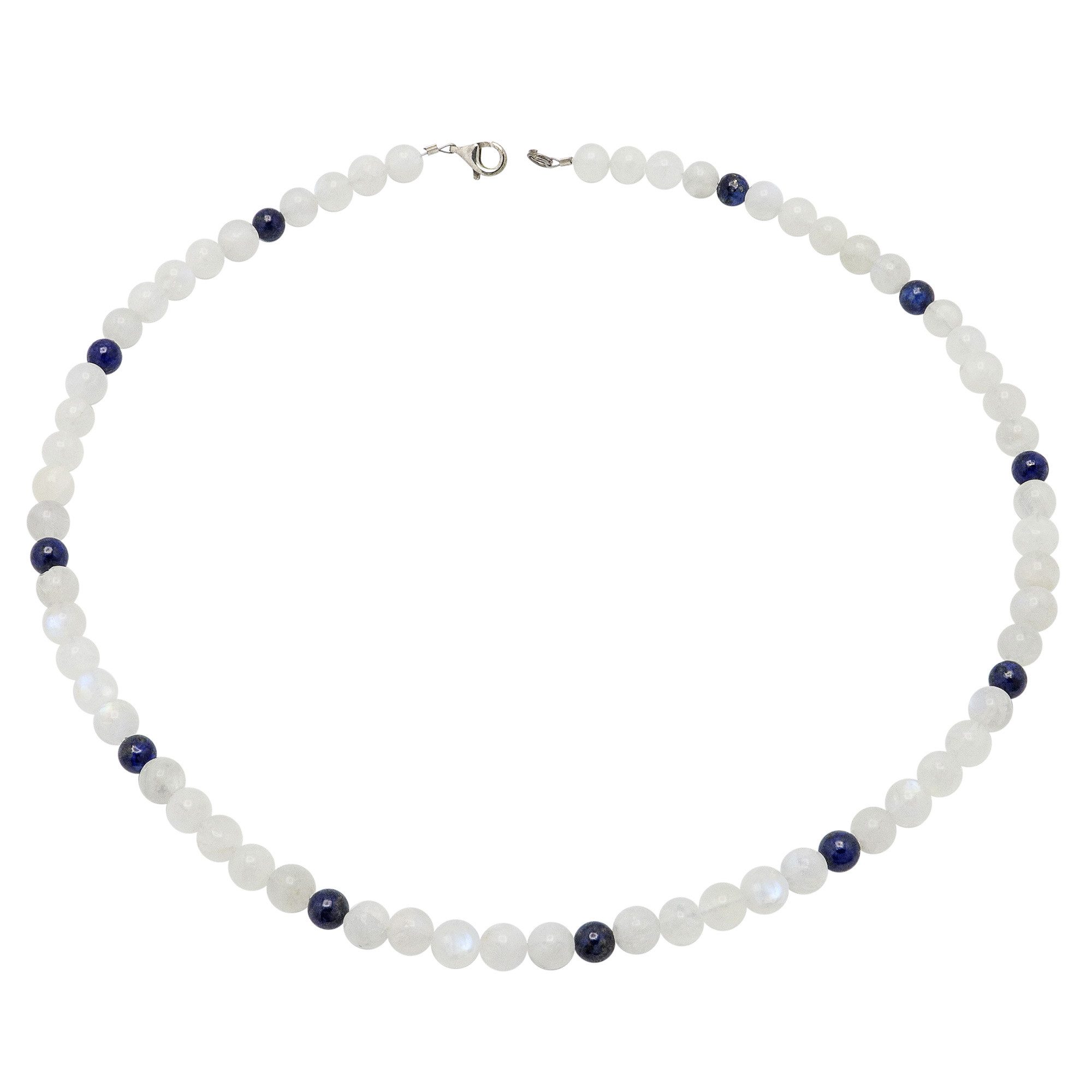 Schmuck Krone Goldkette Kette aus Mondstein & Lapis-Lazuli & Silber, Silber 925