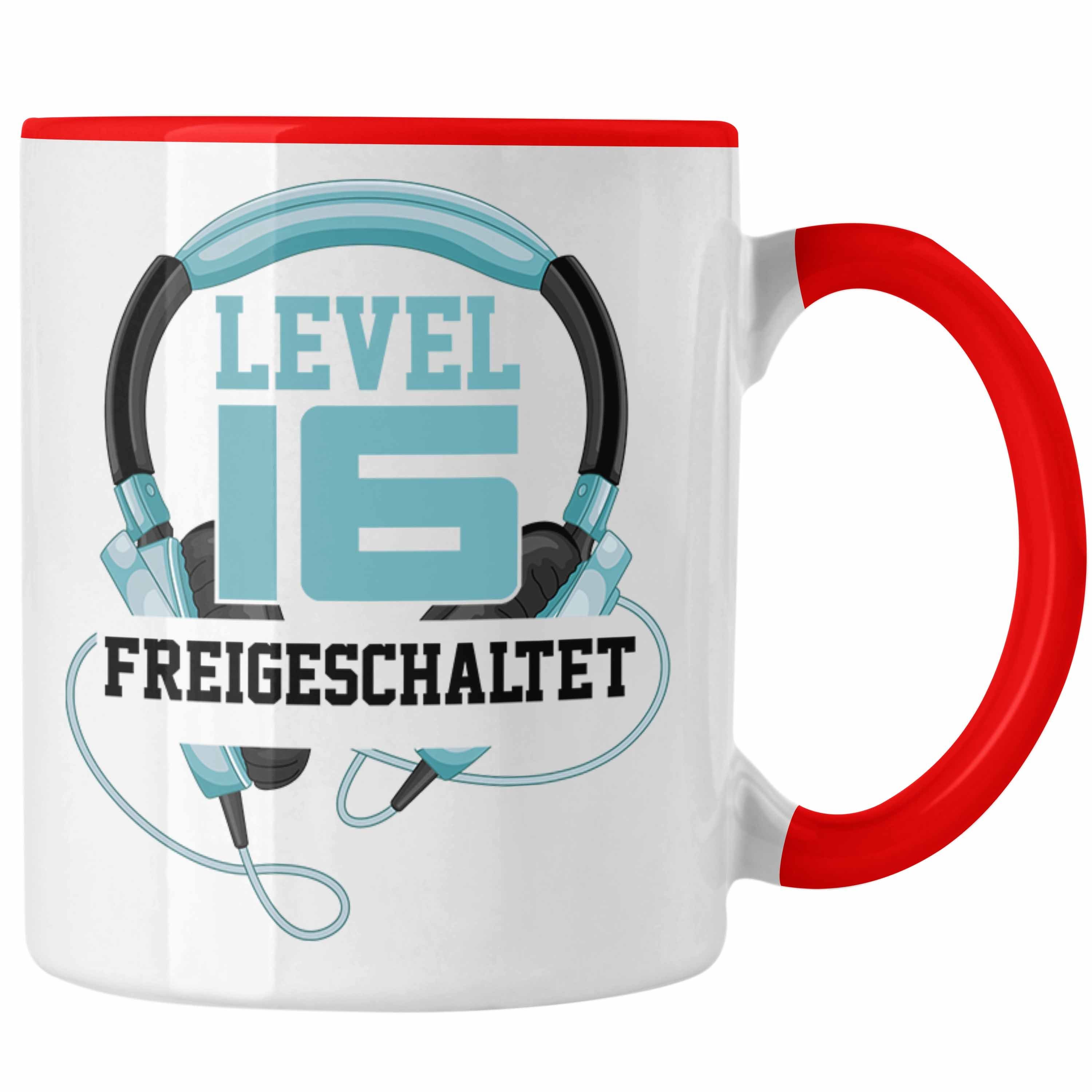 Trendation Tasse Trendation - 16. Geburtstag Tasse Jungen Jungs Geschenk 16er Geschenkidee 16 Sohn Gamer Zocker Sprüche Lustig Rot