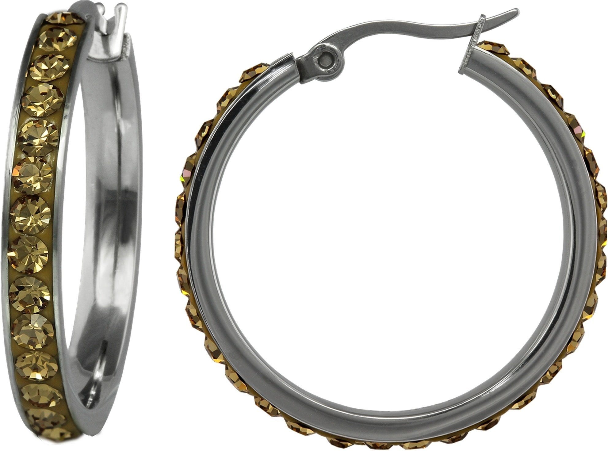 Amello Paar Creolen Amello Ohrringe Edelstahl Creolen 30mm (Creolen), Damen Creolen Edelstahl (Stainless Steel) silberfarben, gelb,bernstein